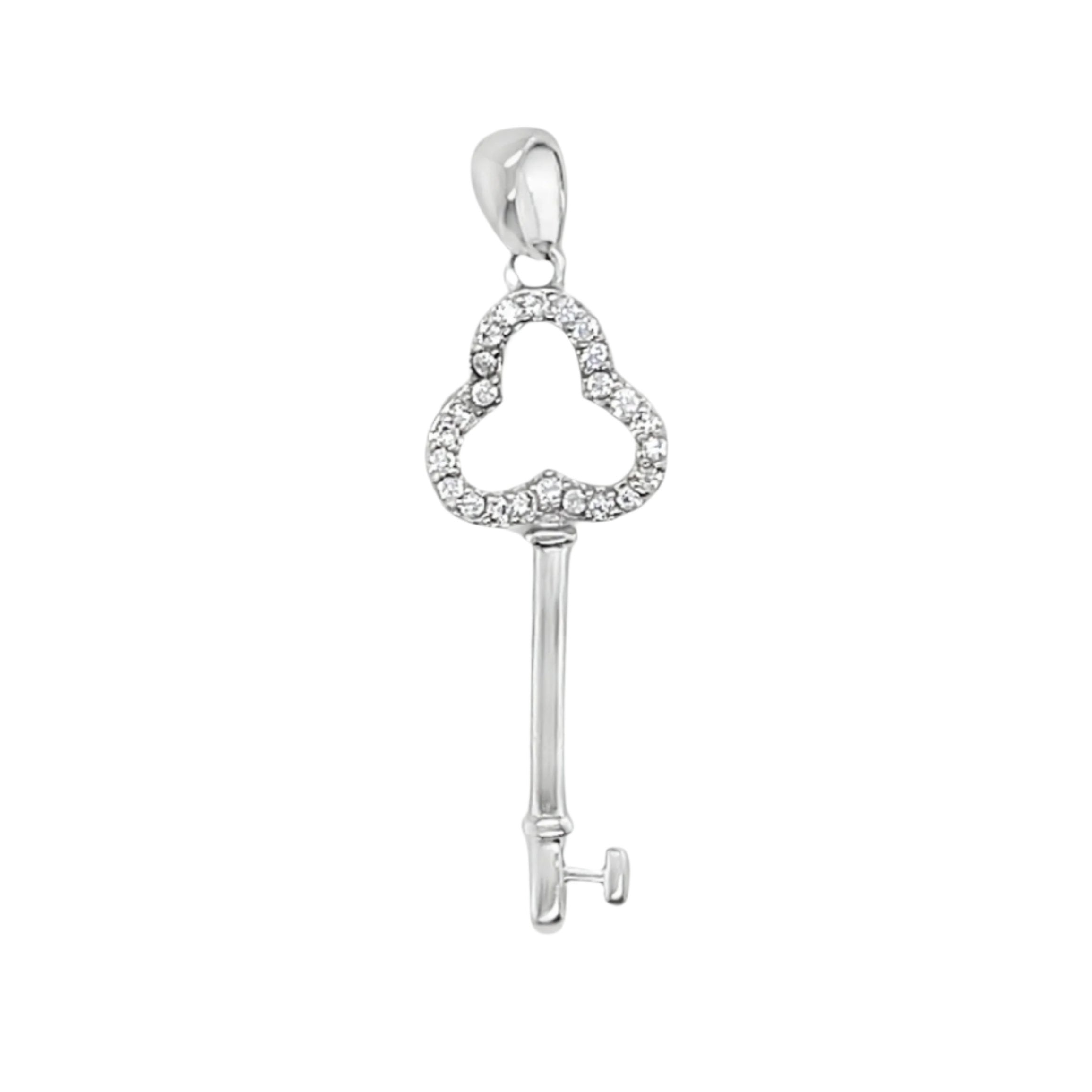 Sterling Silver CZ Clover Key Pendant