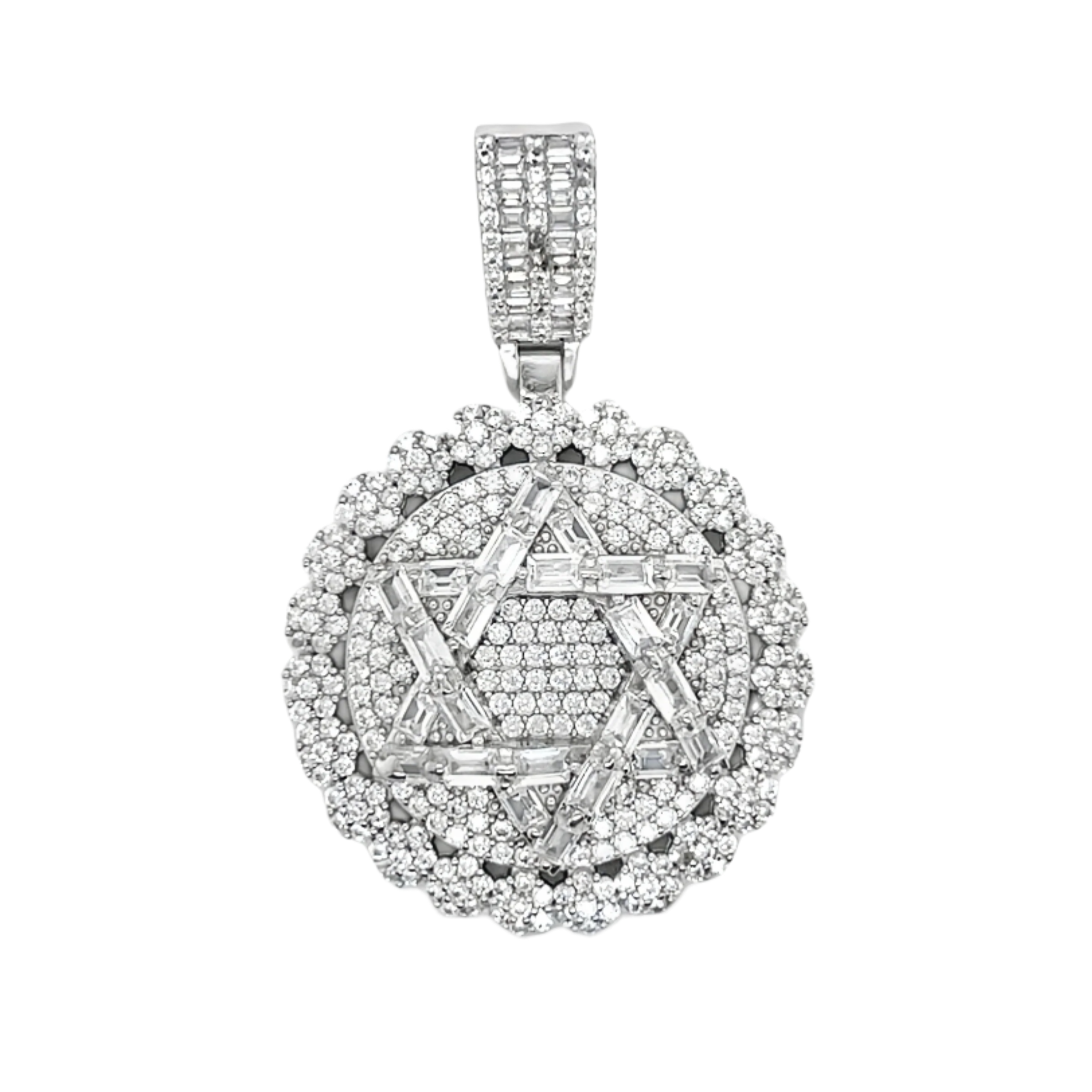 Sterling Silver CZ Round Star Of David Pendant
