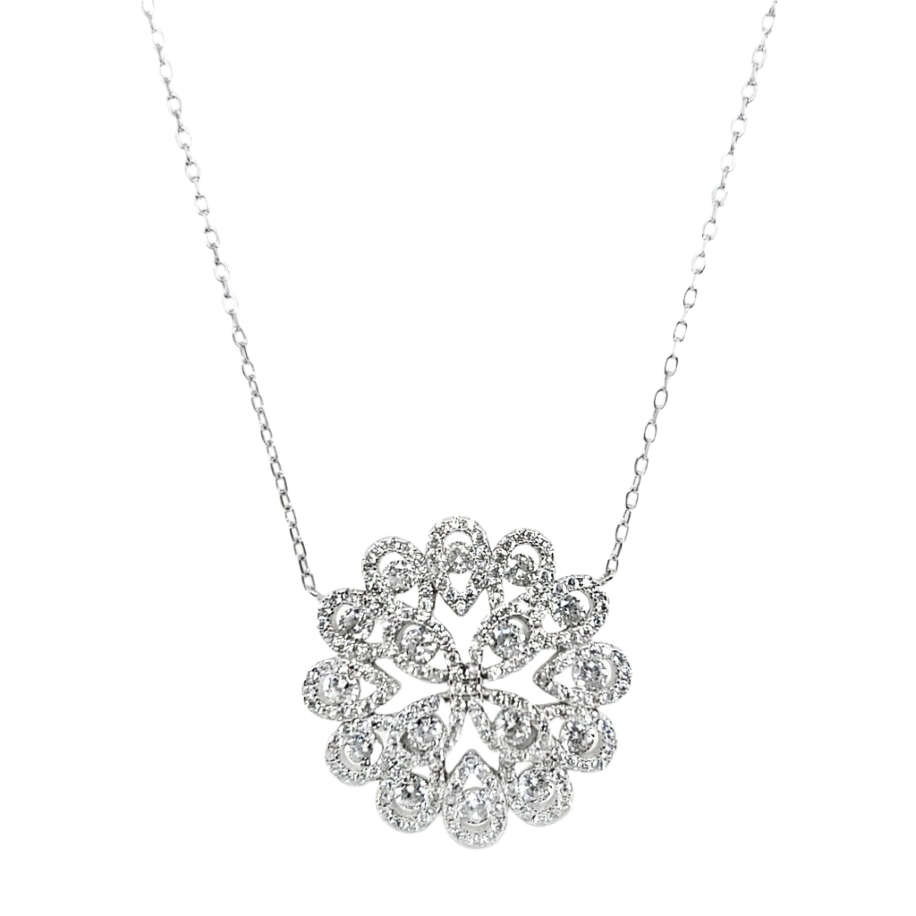 Sterling Silver CZ Teardrops Flower Necklace