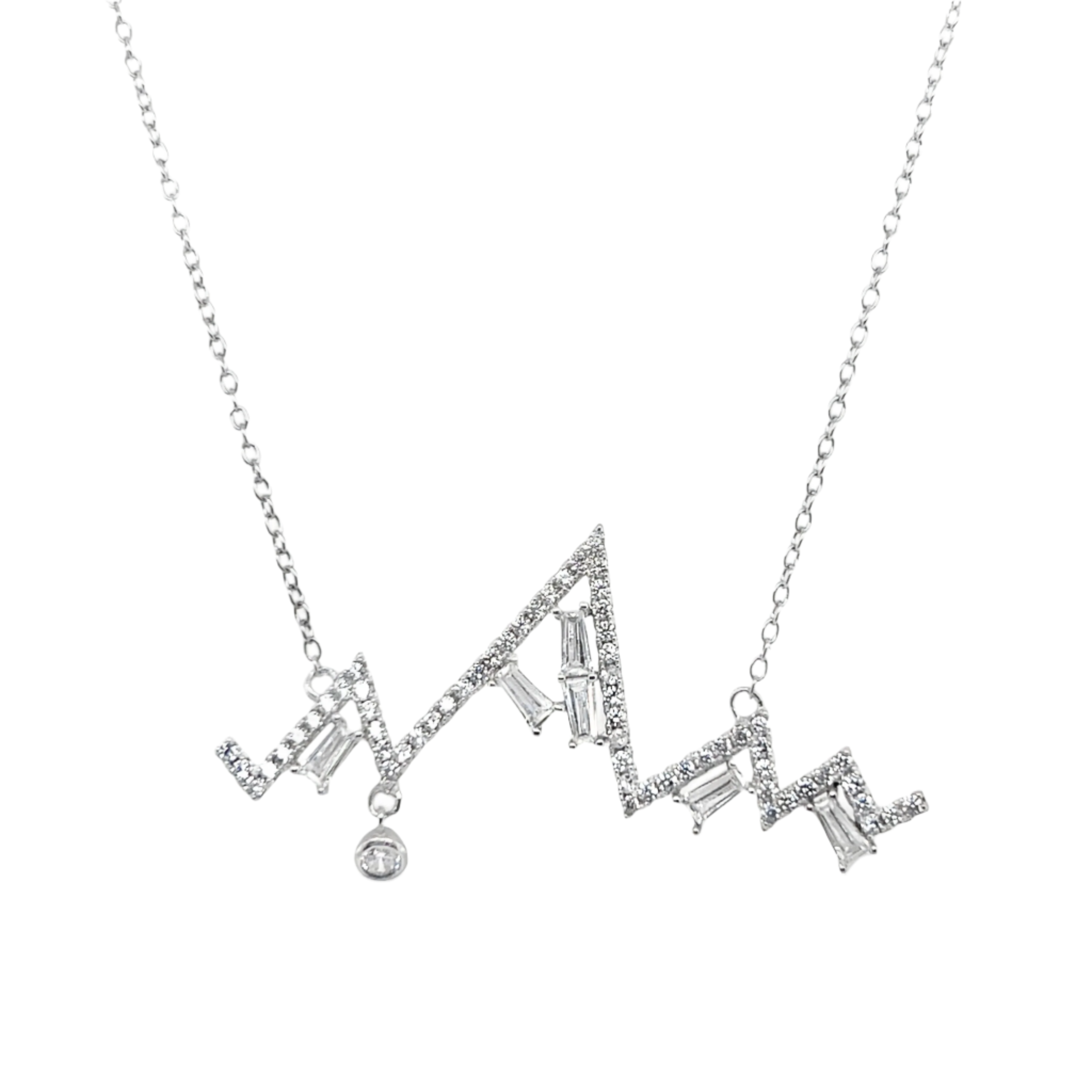 Sterling Silver CZ Heartbeat Necklace