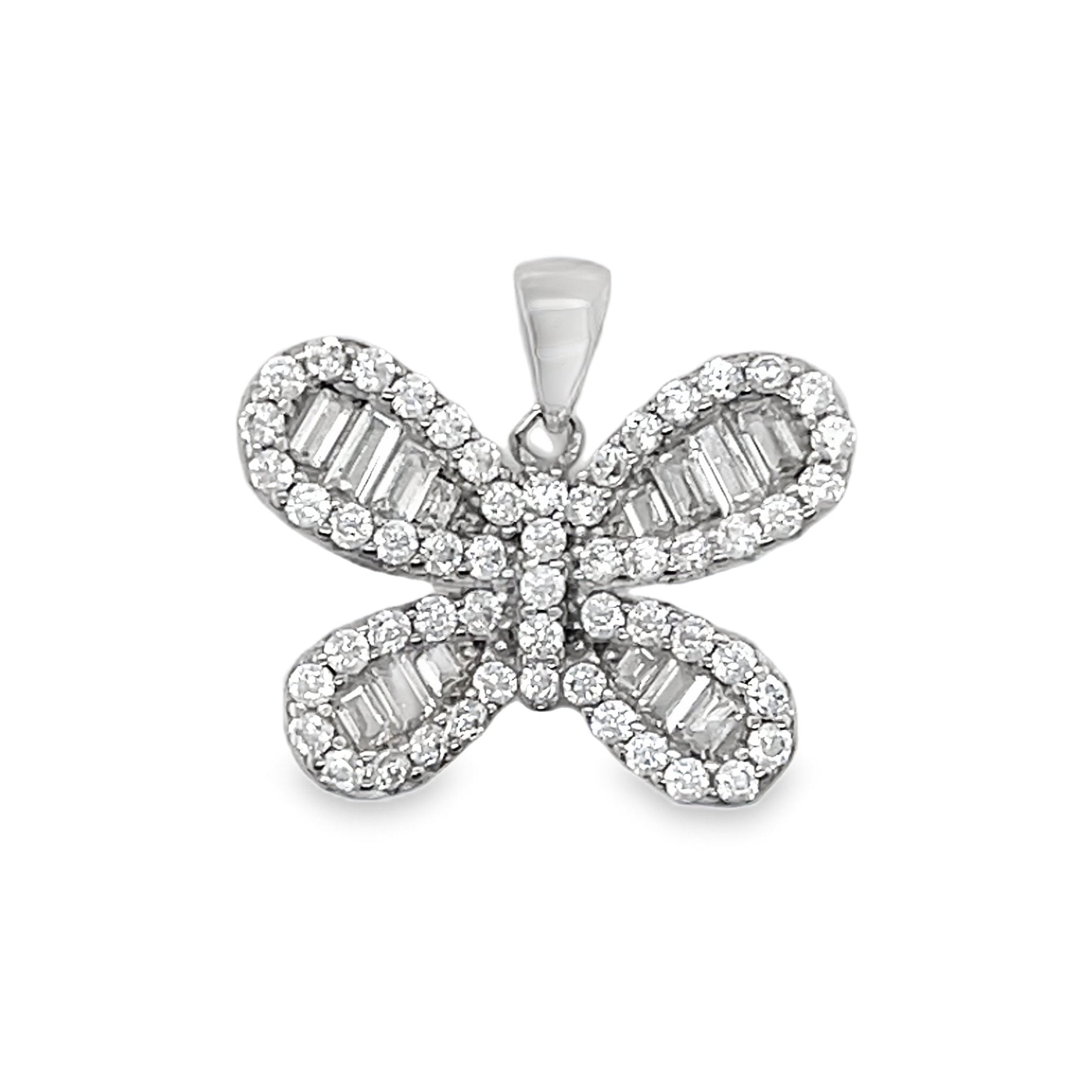 Sterling Silver Baguette CZ Butterfly Pendant