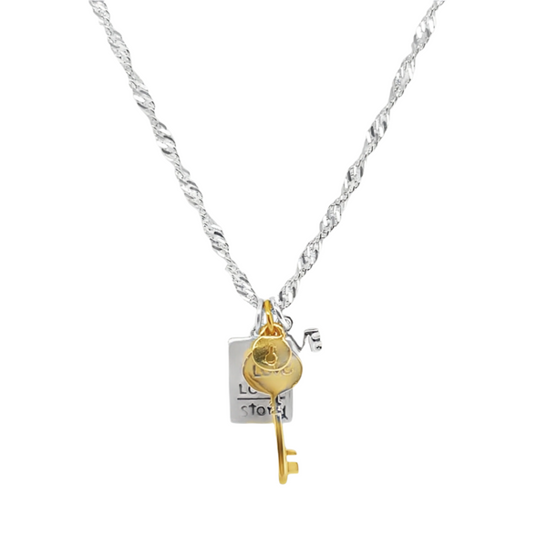 Sterling Silver "Love", Lock & Key, Love Story 3 Piece Pendant Set