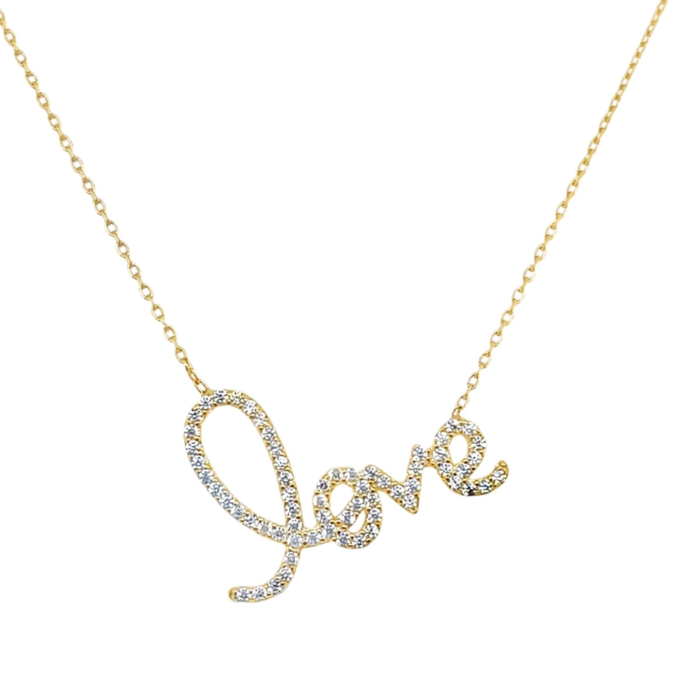 Sterling Silver Gold Plated "LOVE" CZ Necklace