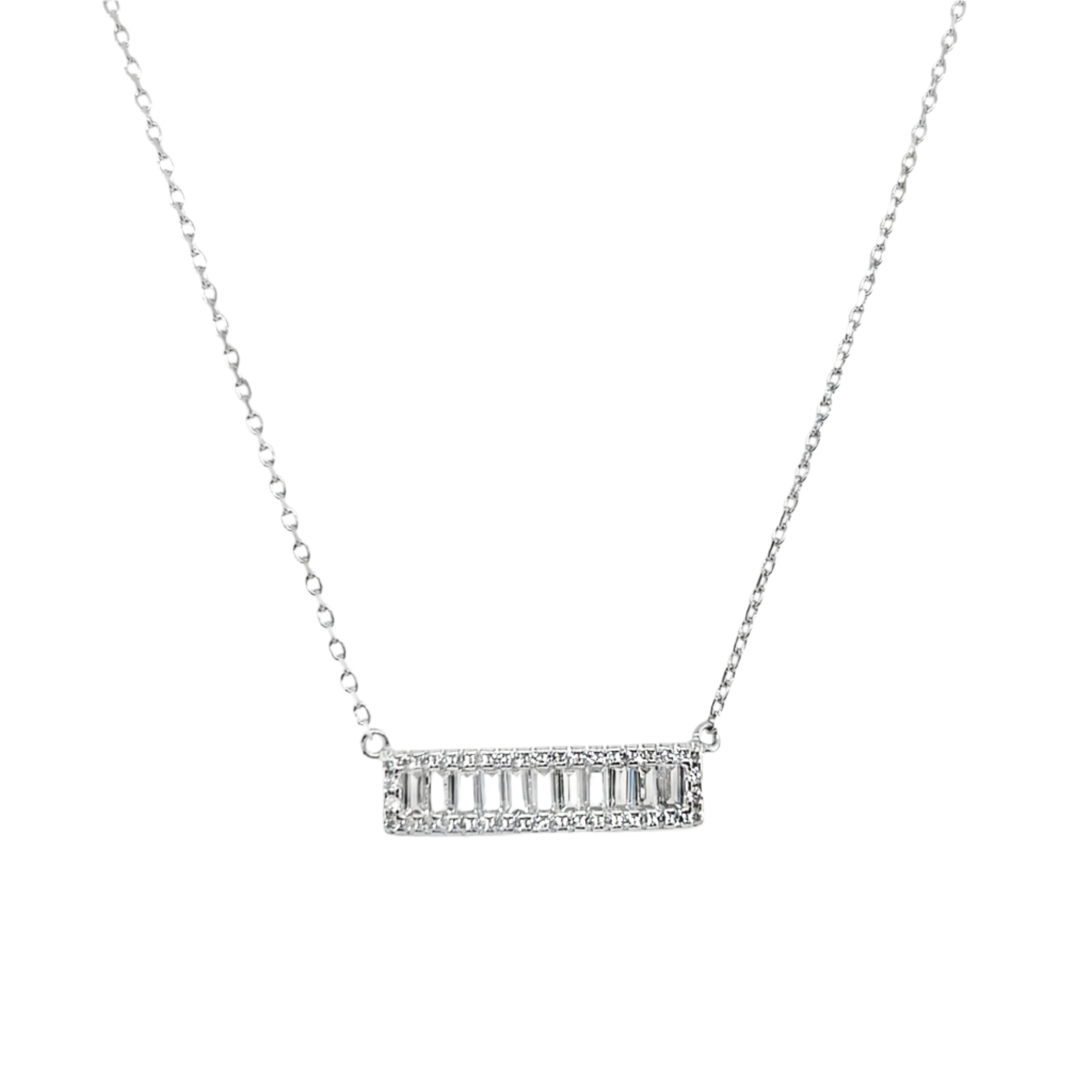 Sterling Silver Baguette CZ Bar Necklace