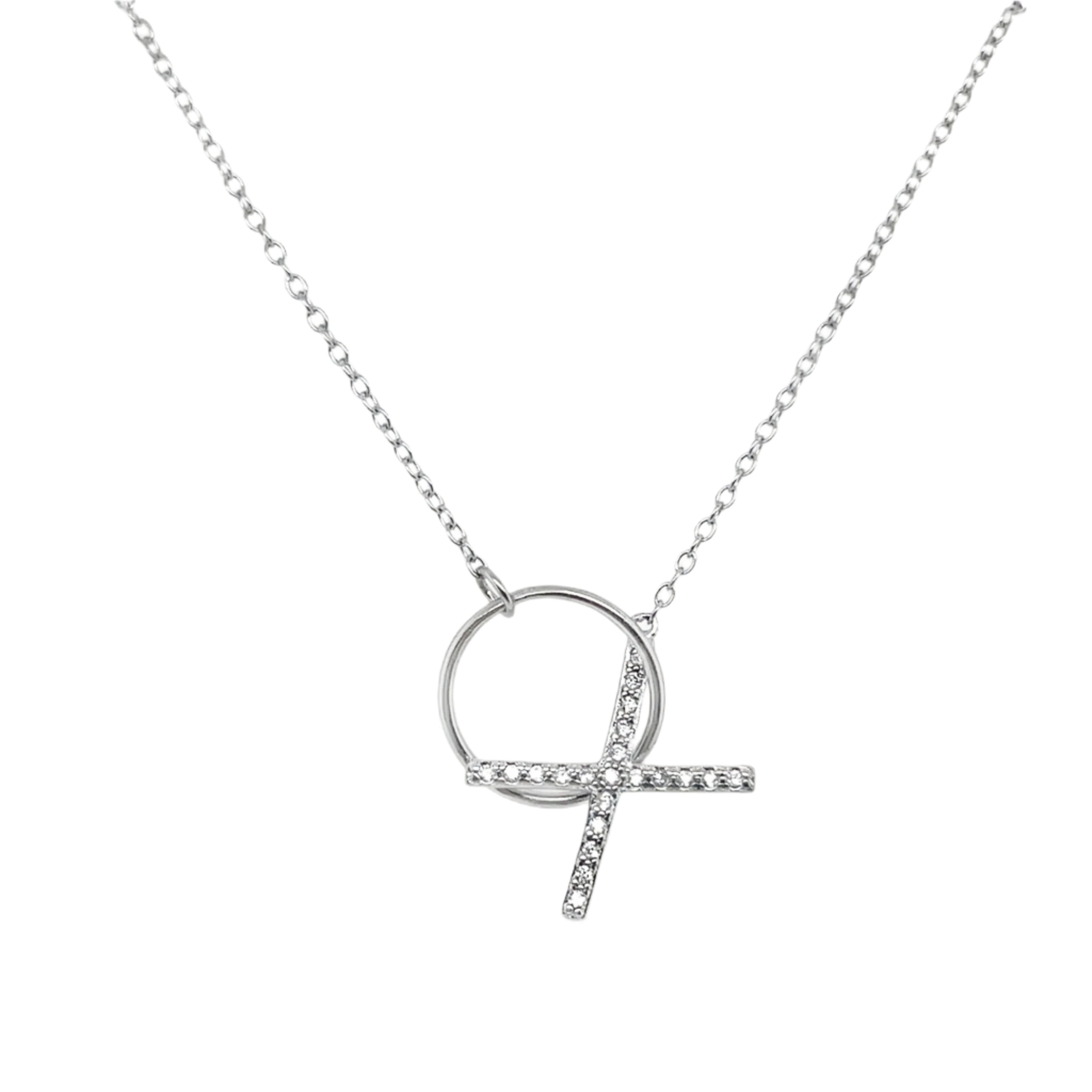 Sterling Silver CZ Cross Circle Necklace