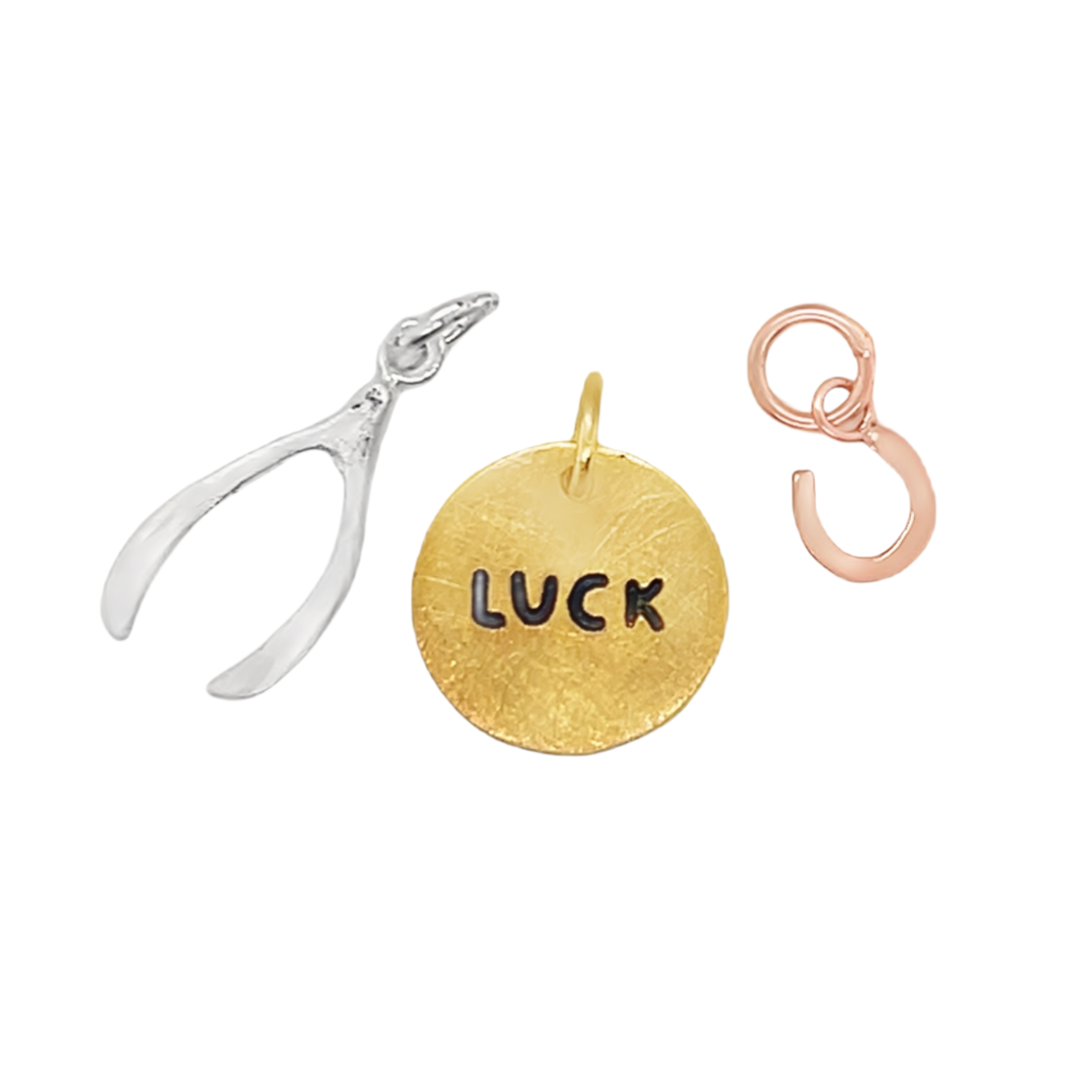 Sterling Silver Luck, Wishbone, & Horseshoe Multi-Color 3 Piece Pendant Set ( Chain Not Included )