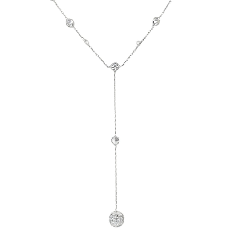 Sterling Silver CZ Station & CZ Ball "Y" Necklace