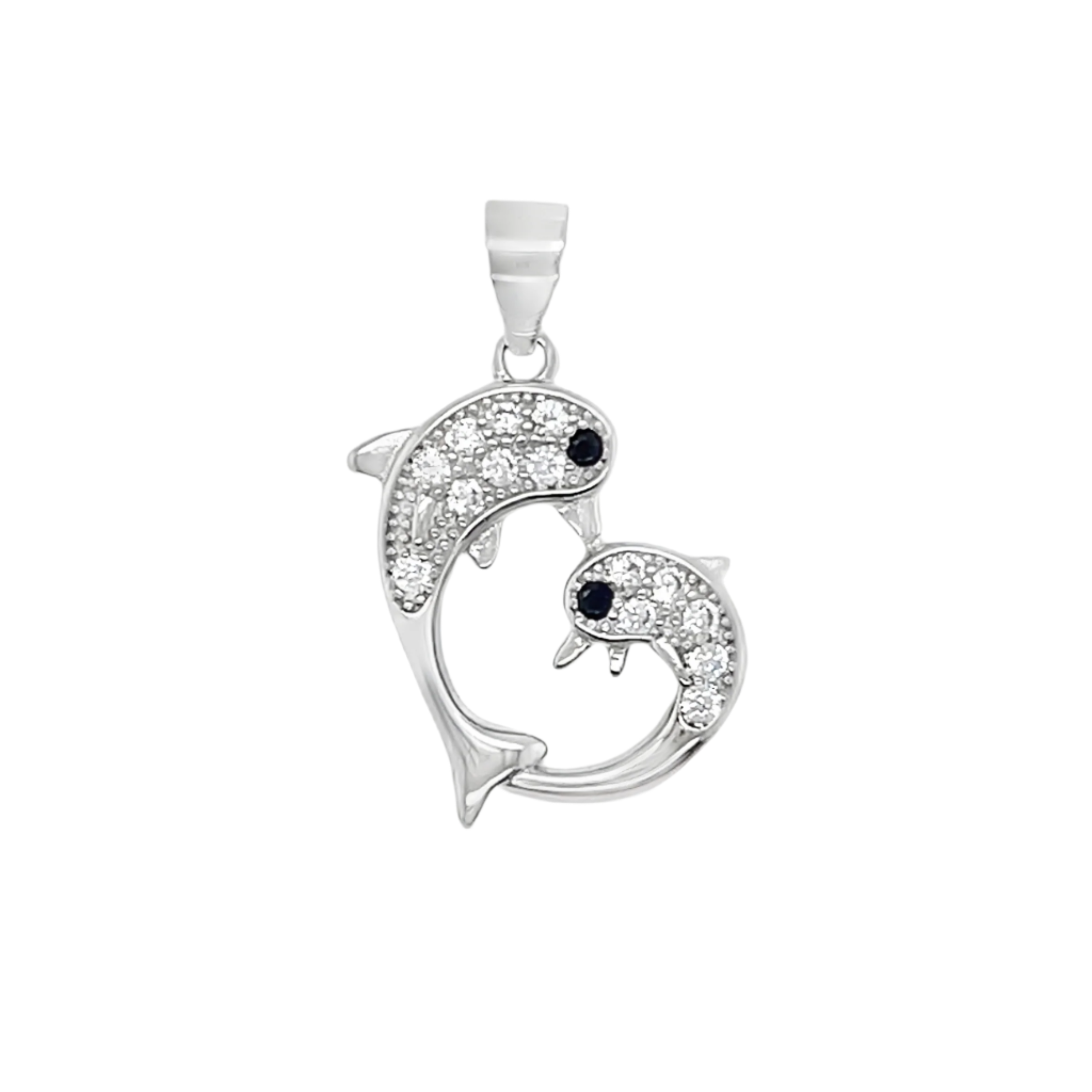 Sterling Silver Fish Heart CZ Pendant