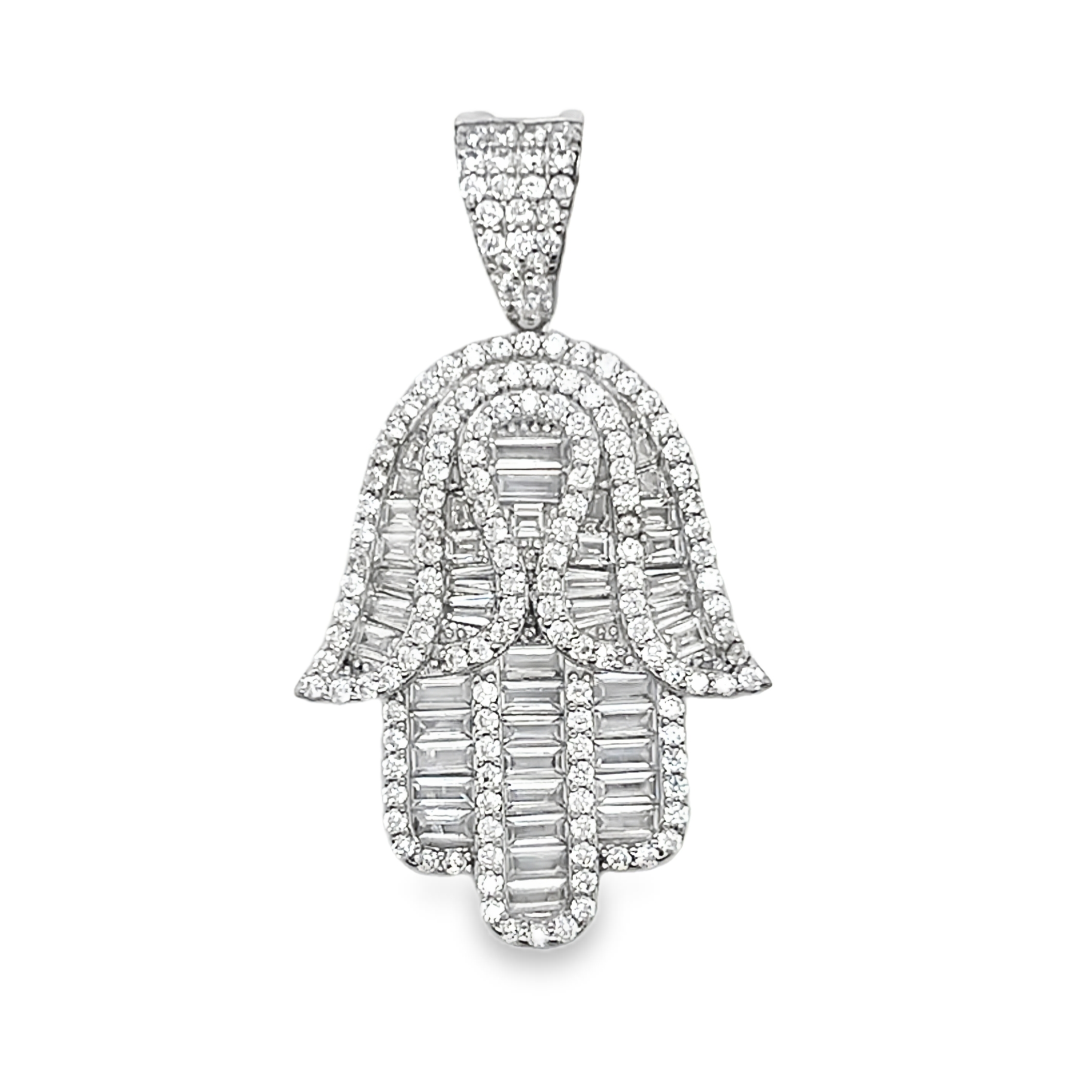 Sterling Silver CZ Hamsa Hand Pendant