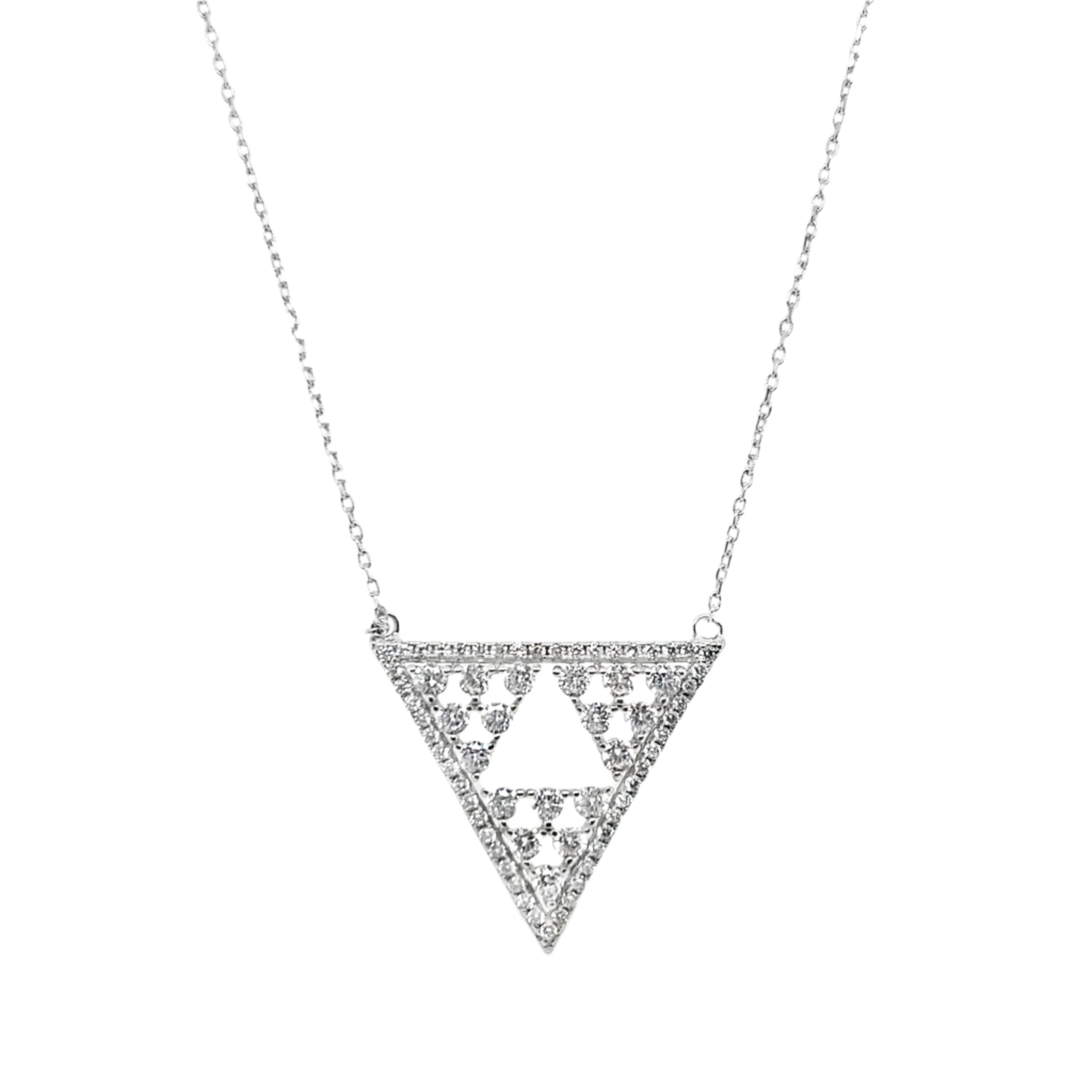 Sterling Silver CZ Triangle Necklace