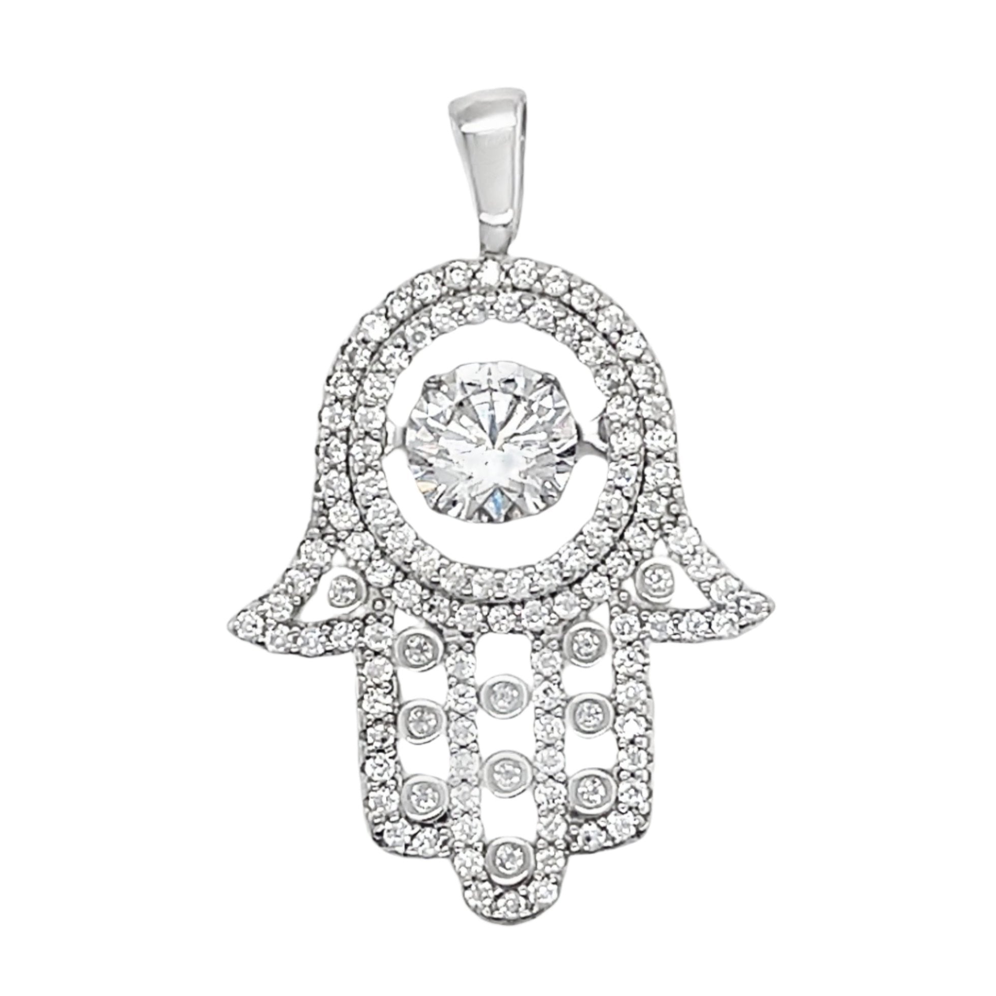 Sterling Silver CZ Hamsa Hand Pendant