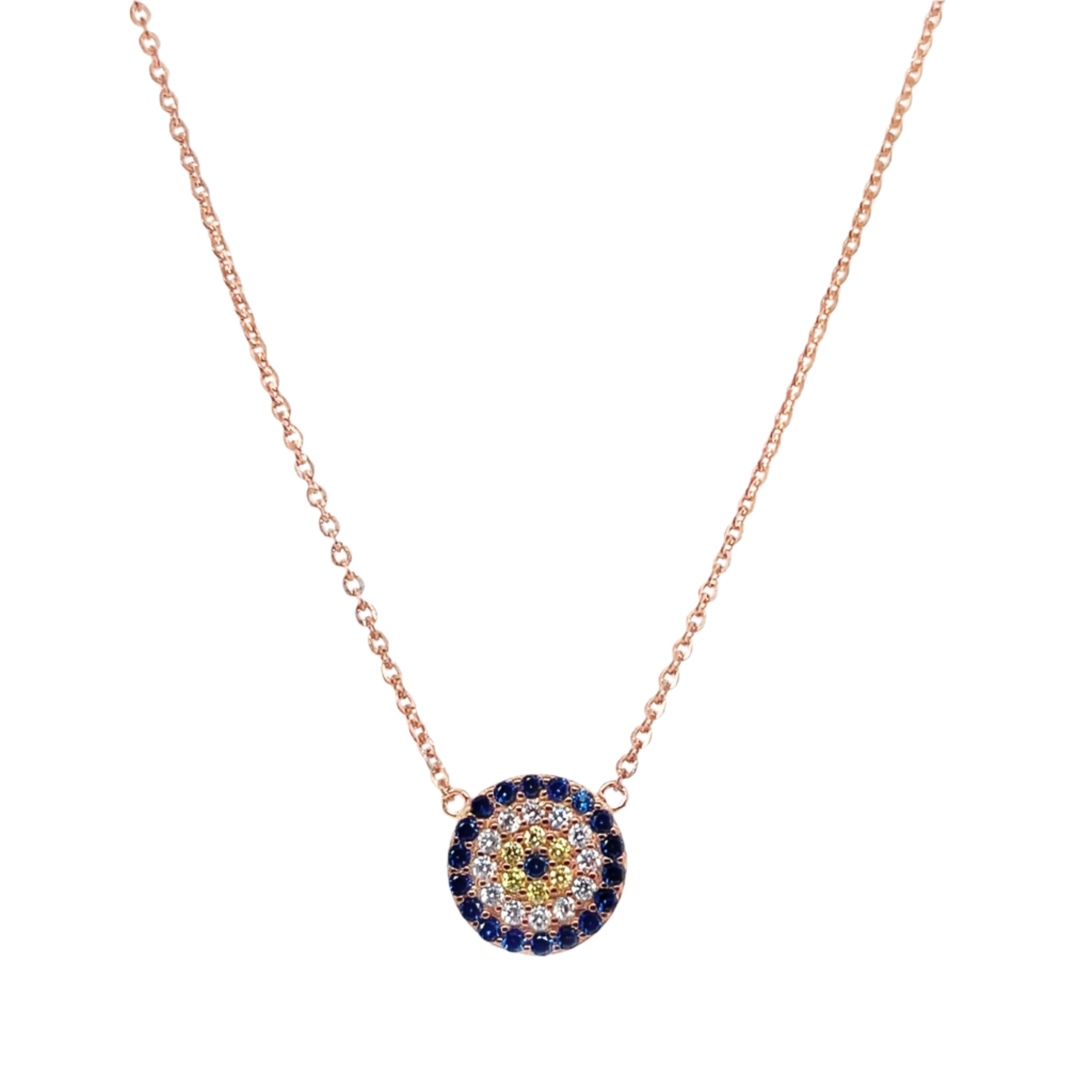 Sterling Silver Rose Gold Multi Color Evil Eye Necklace