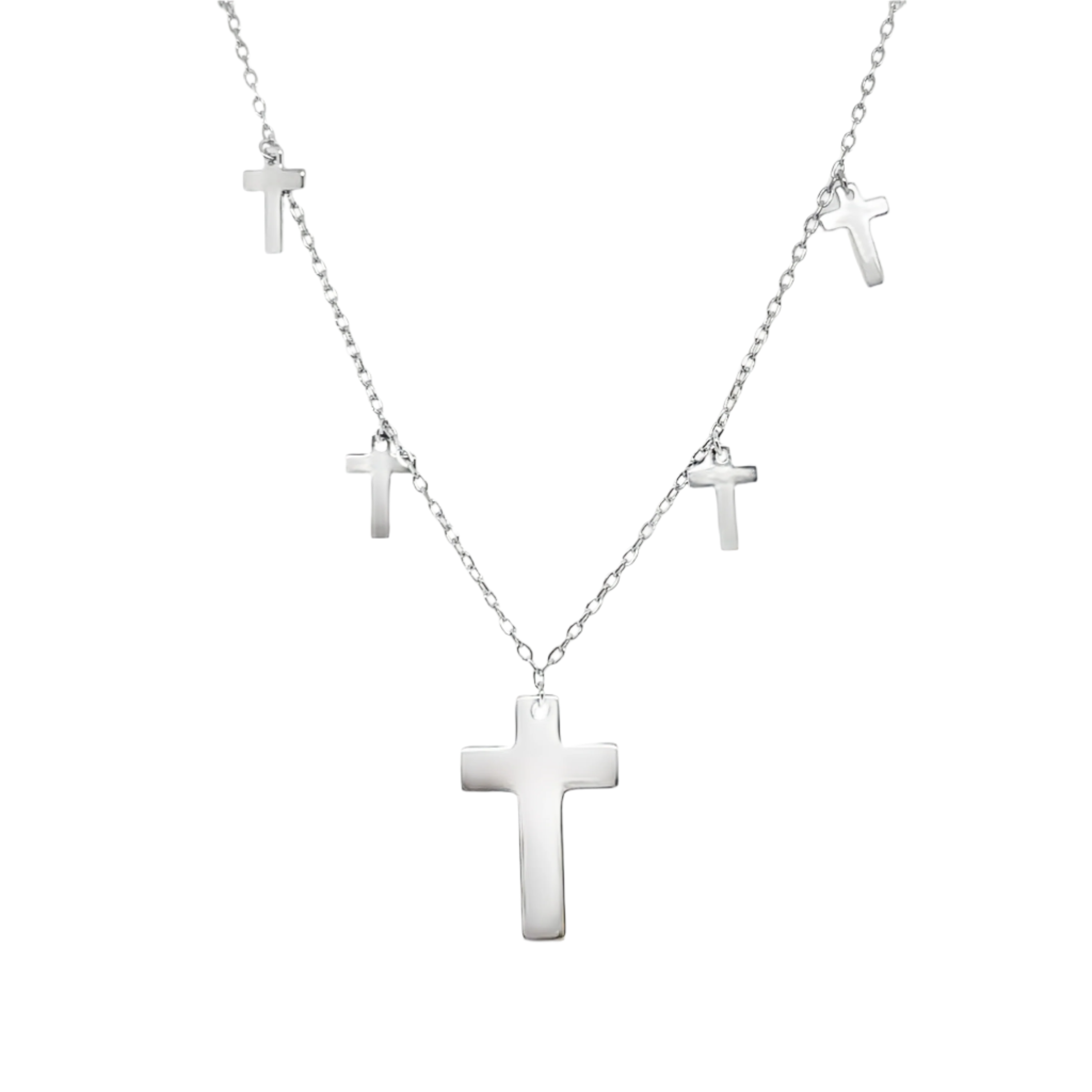 Sterling Silver Large Cross Necklace Small Cross Station Necklace