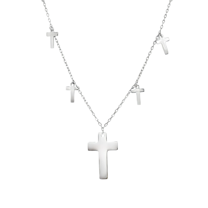 Sterling Silver Large Cross Necklace Small Cross Station Necklace
