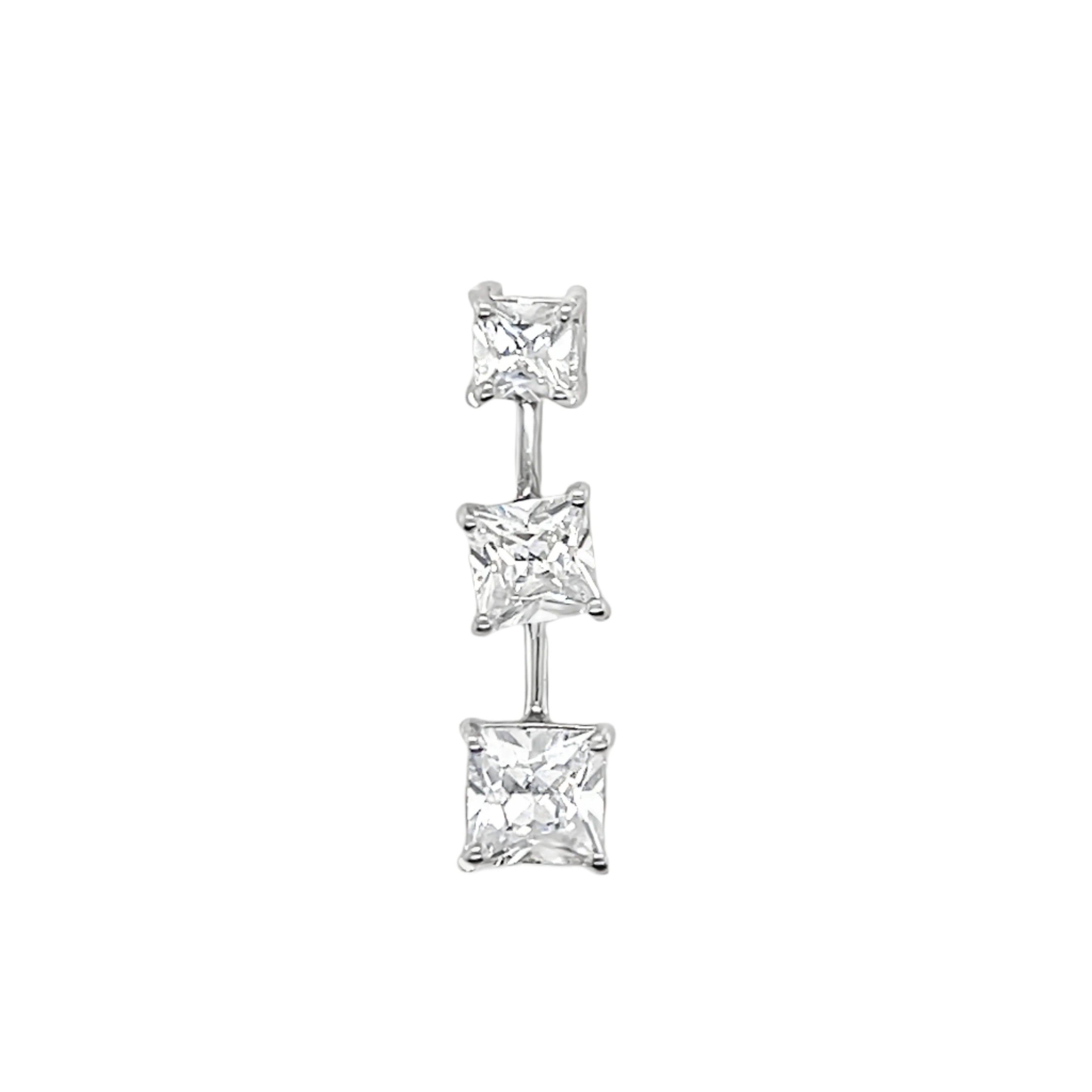 Sterling Silver 3 CZ Square Vertical Pendant