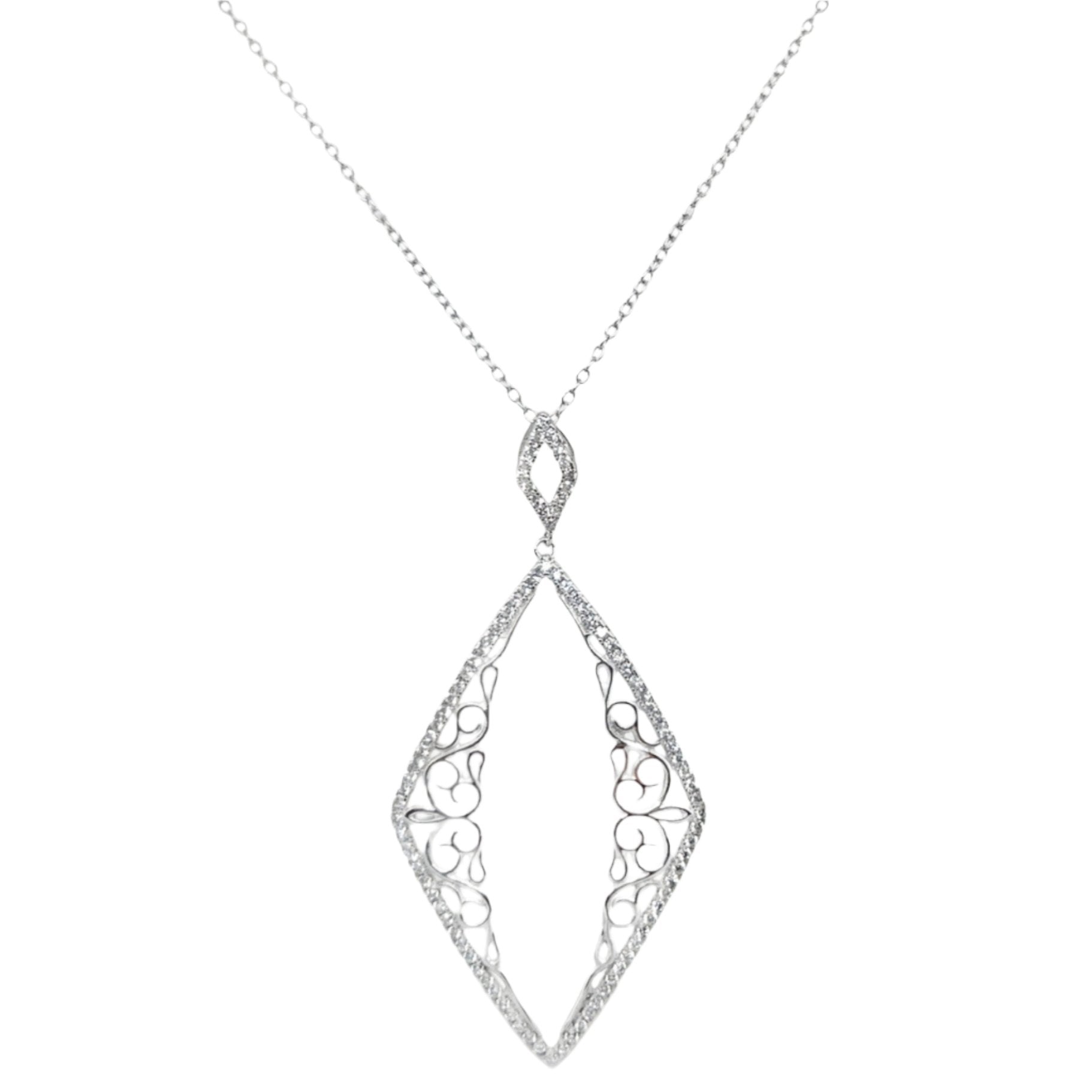 Sterling Silver Large CZ Decorative Diamond Shape Necklace