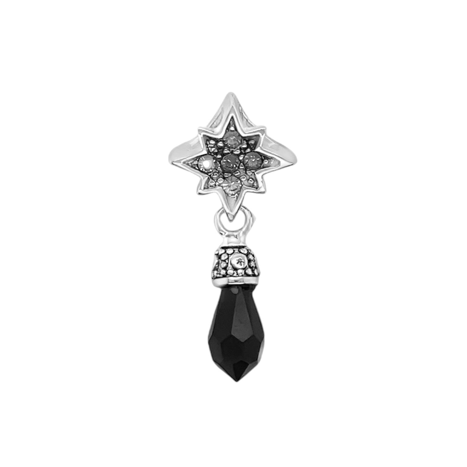 Sterling Silver North Star W/ Dangling Black Crystal Pendant