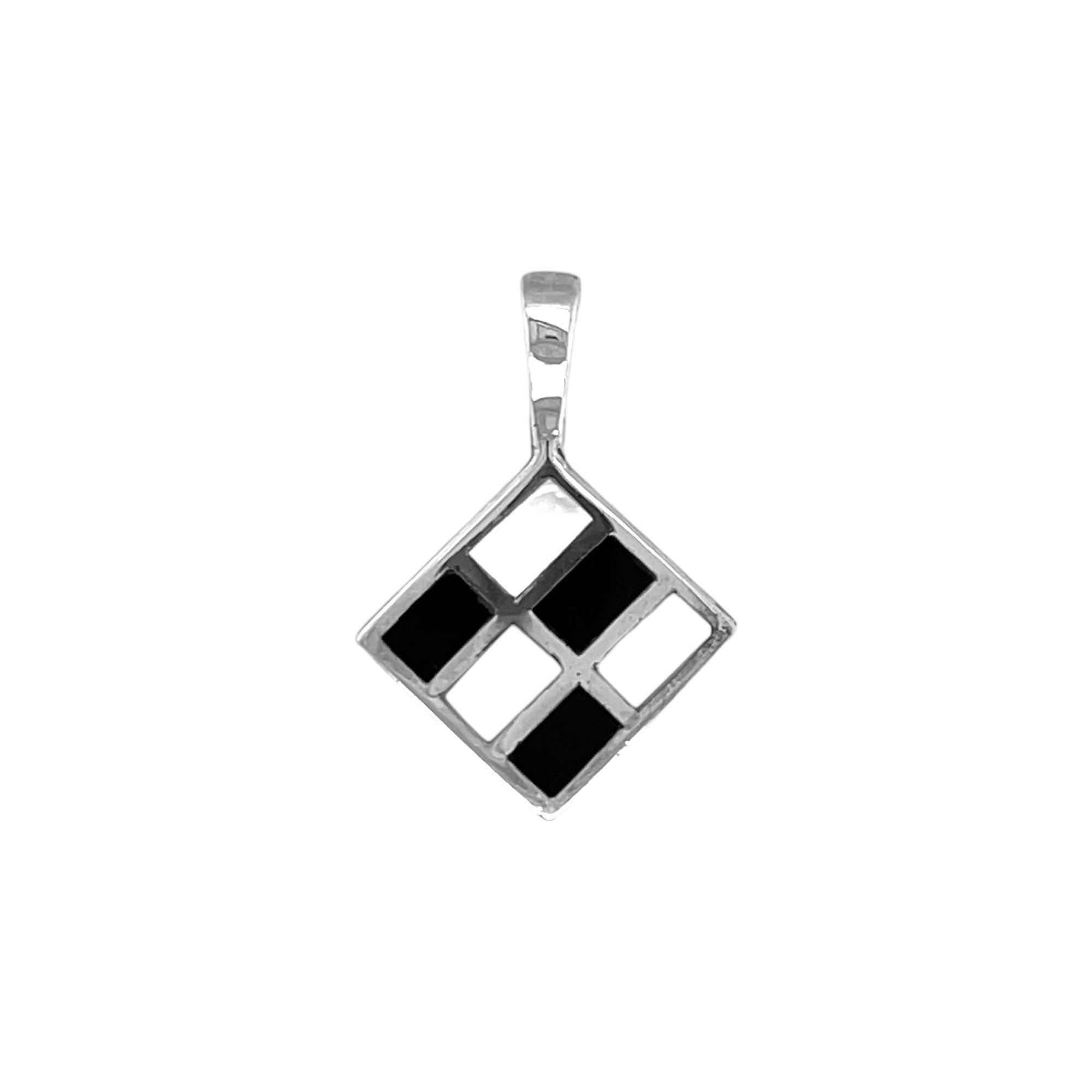 Sterling Silver Black Onyx & White Diamond Shape Pendant