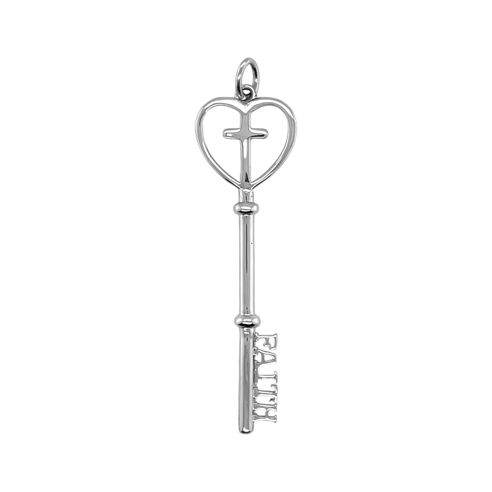 Sterling Silver Heart Cross "Faith" Key Pendant