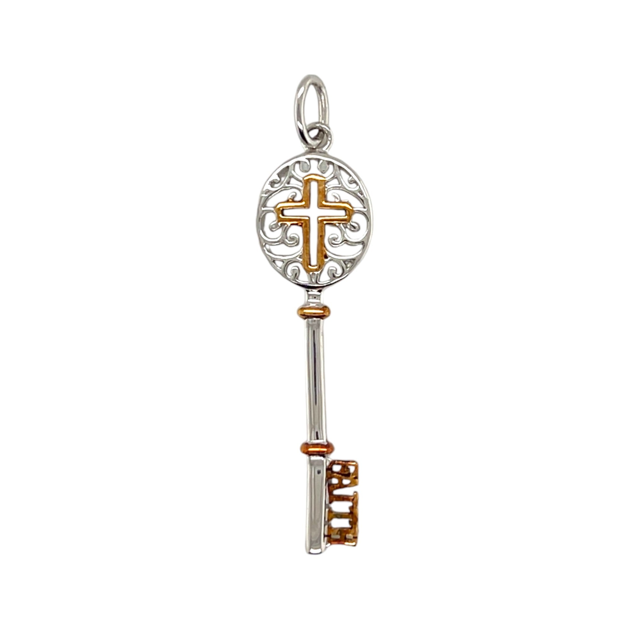 Sterling Silver Decorative Cross "Faith" Key Pendant