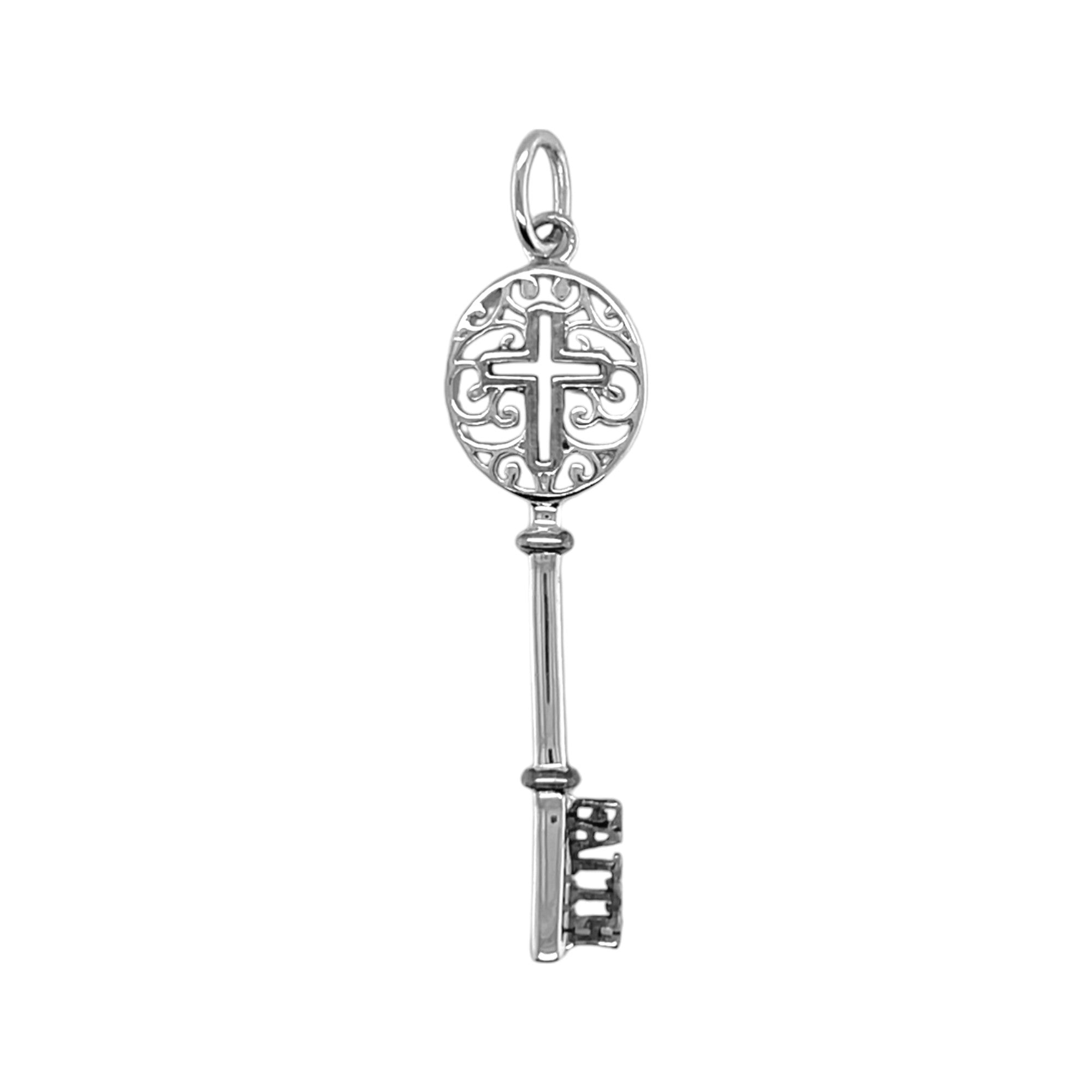 Sterling Silver Decorative Cross "Faith" Key Pendant