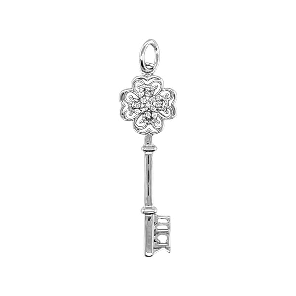 Sterling Silver Clover "Luck" CZ Key Pendant