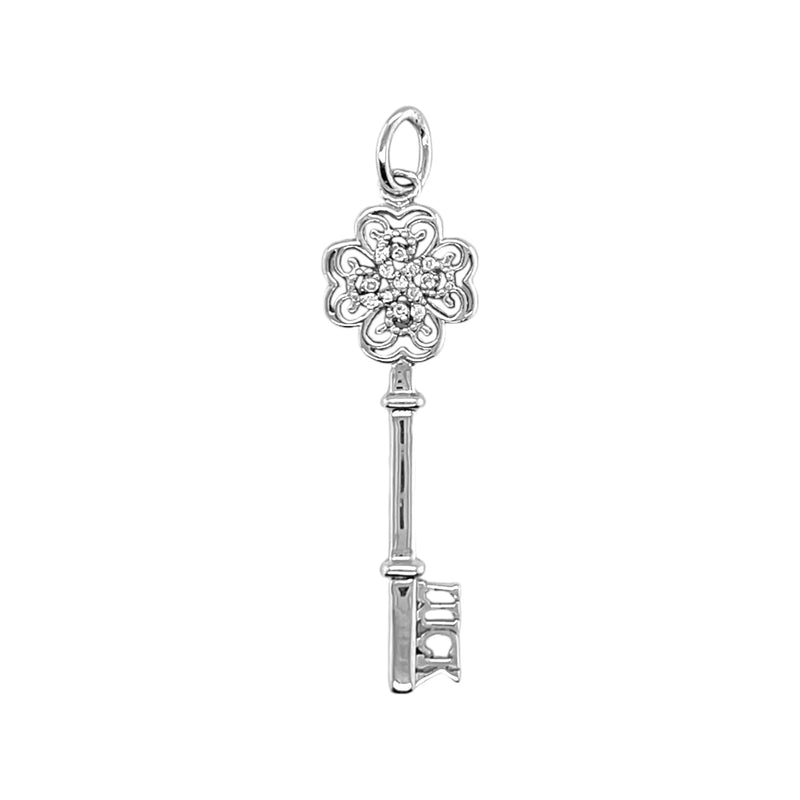 Sterling Silver Clover "Luck" CZ Key Pendant