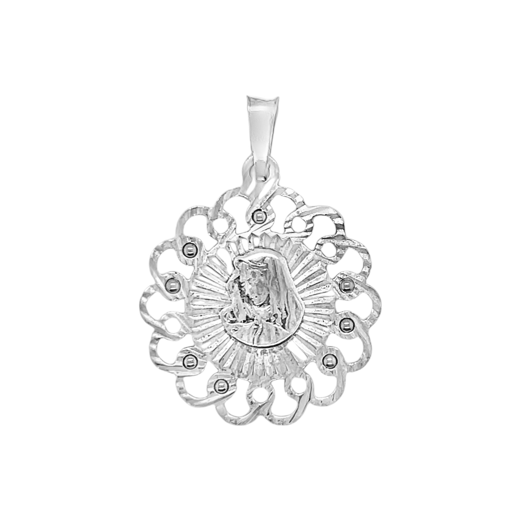 Sterling Silver Mother Mary Flower Shape Pendant