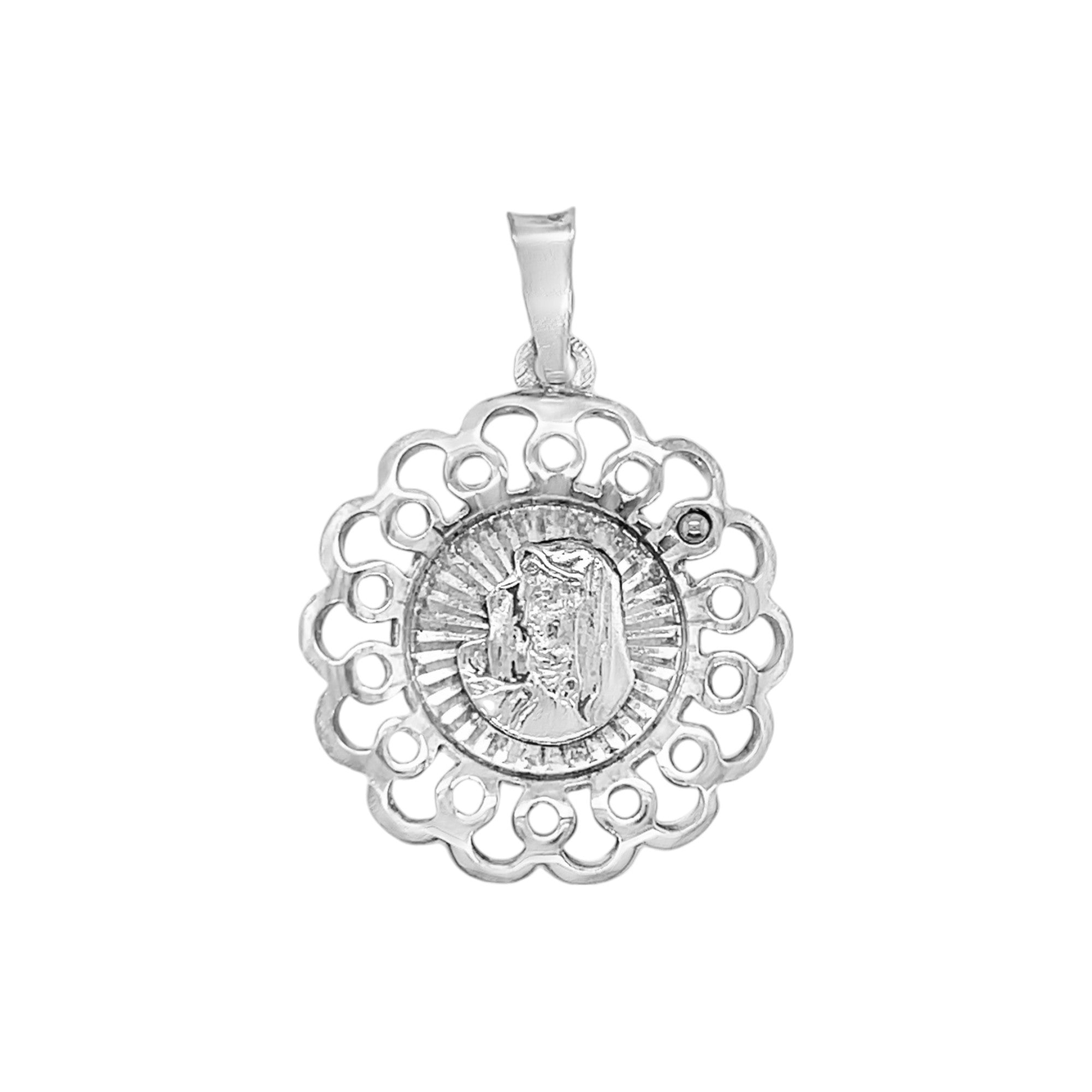 Sterling Silver Mother Mary Round Open Design Border Pendant