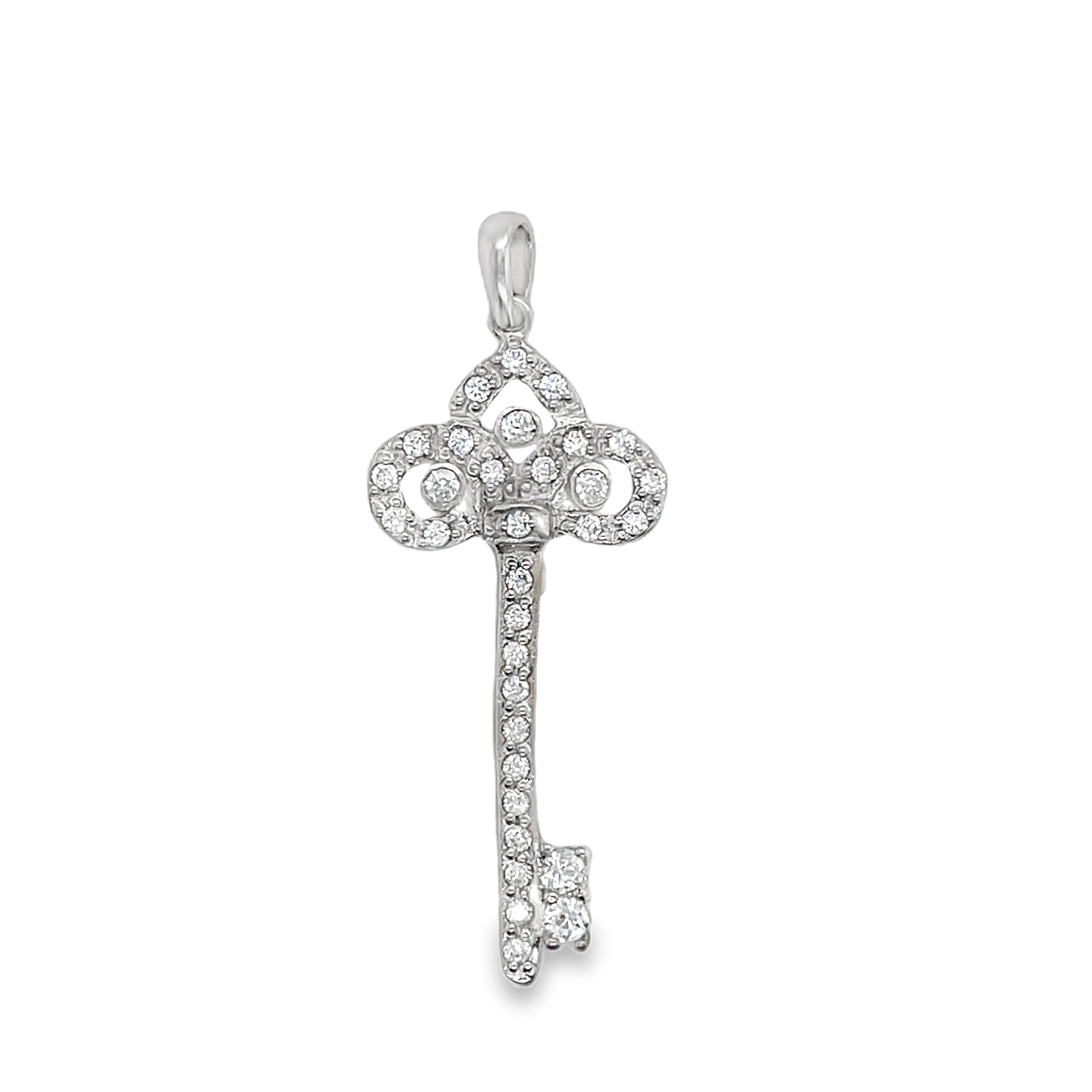 Sterling Silver Decorative CZ Key Pendant