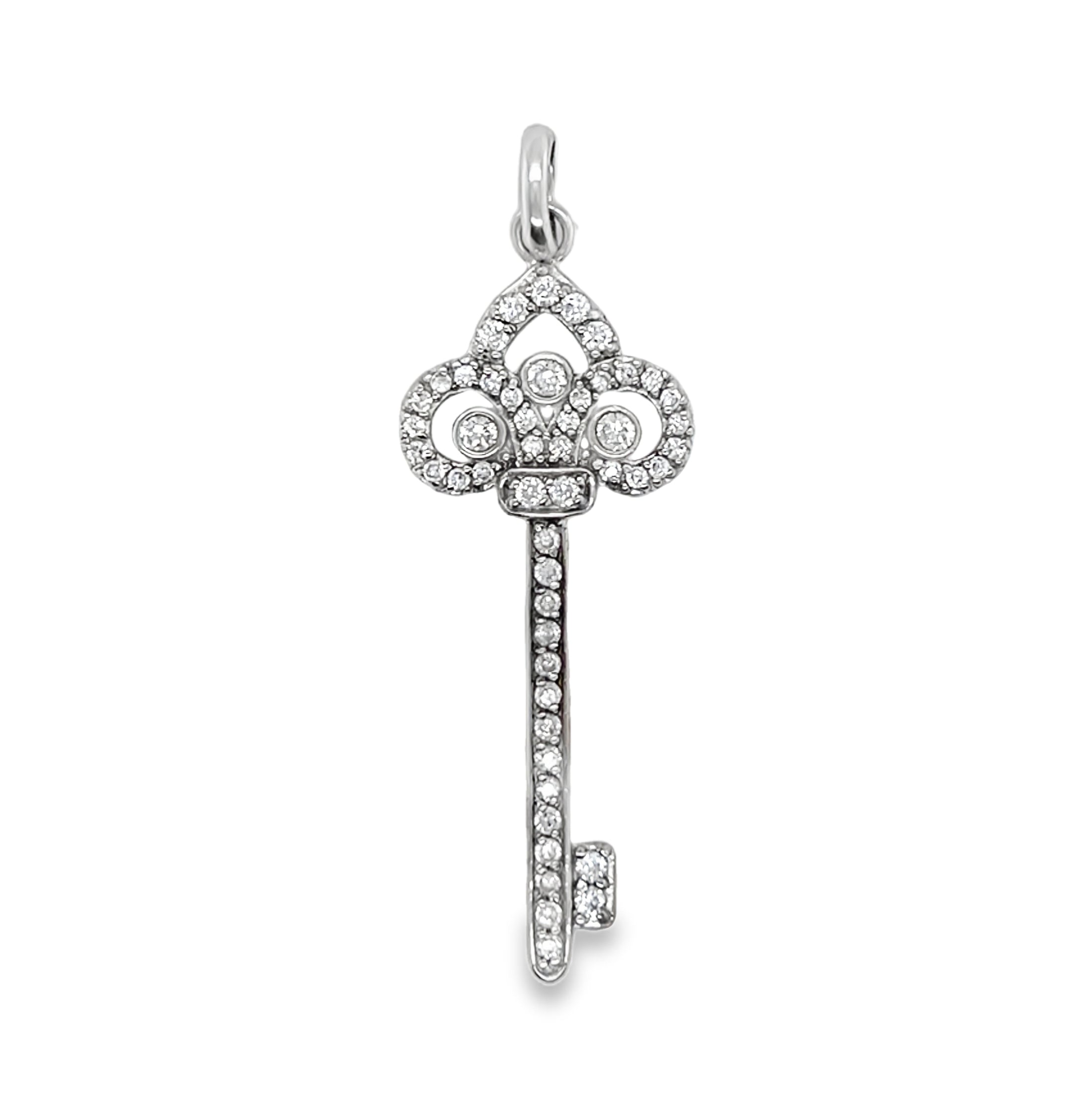 Sterling Silver Decorative CZ Key Pendant