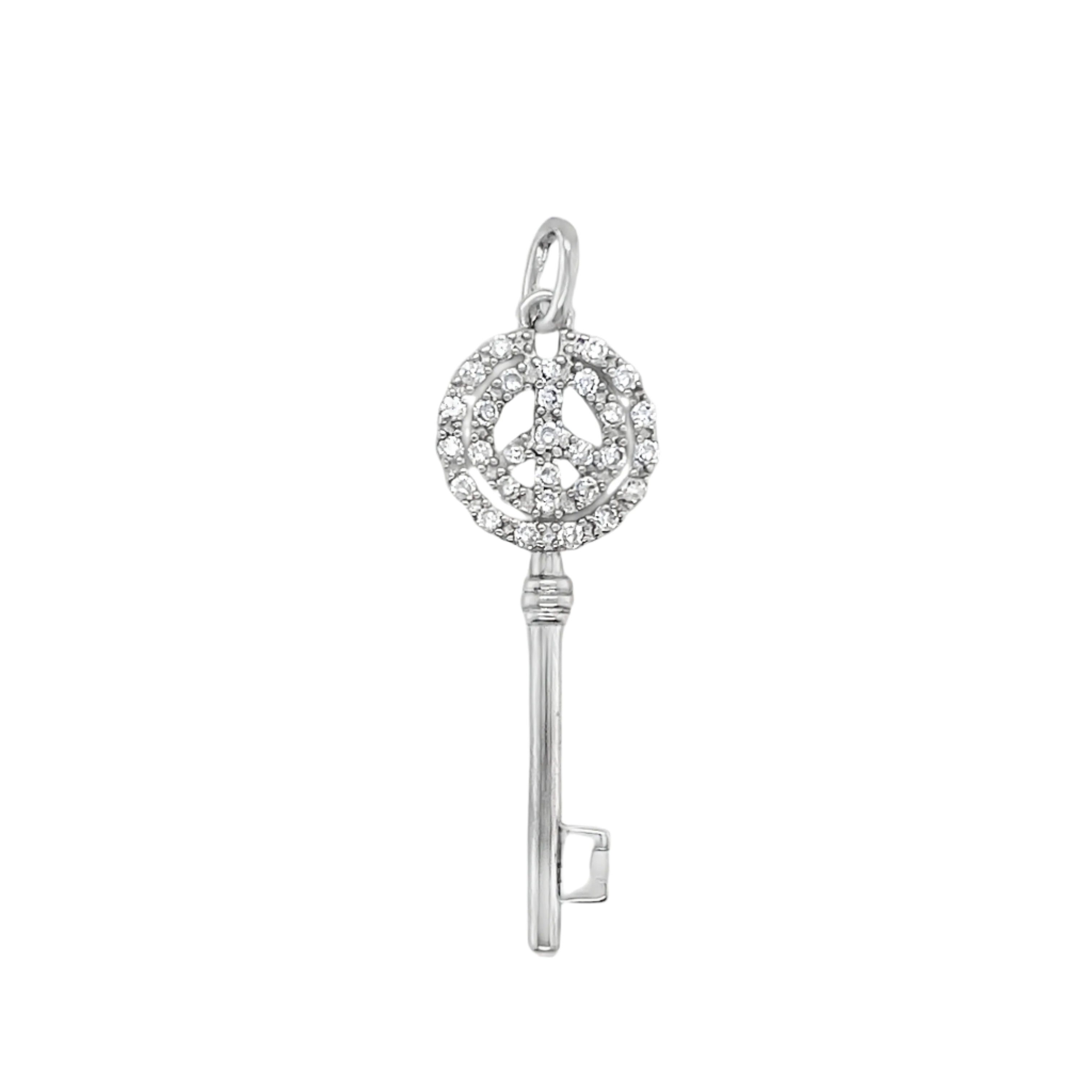Sterling Silver Peace CZ Key Pendant