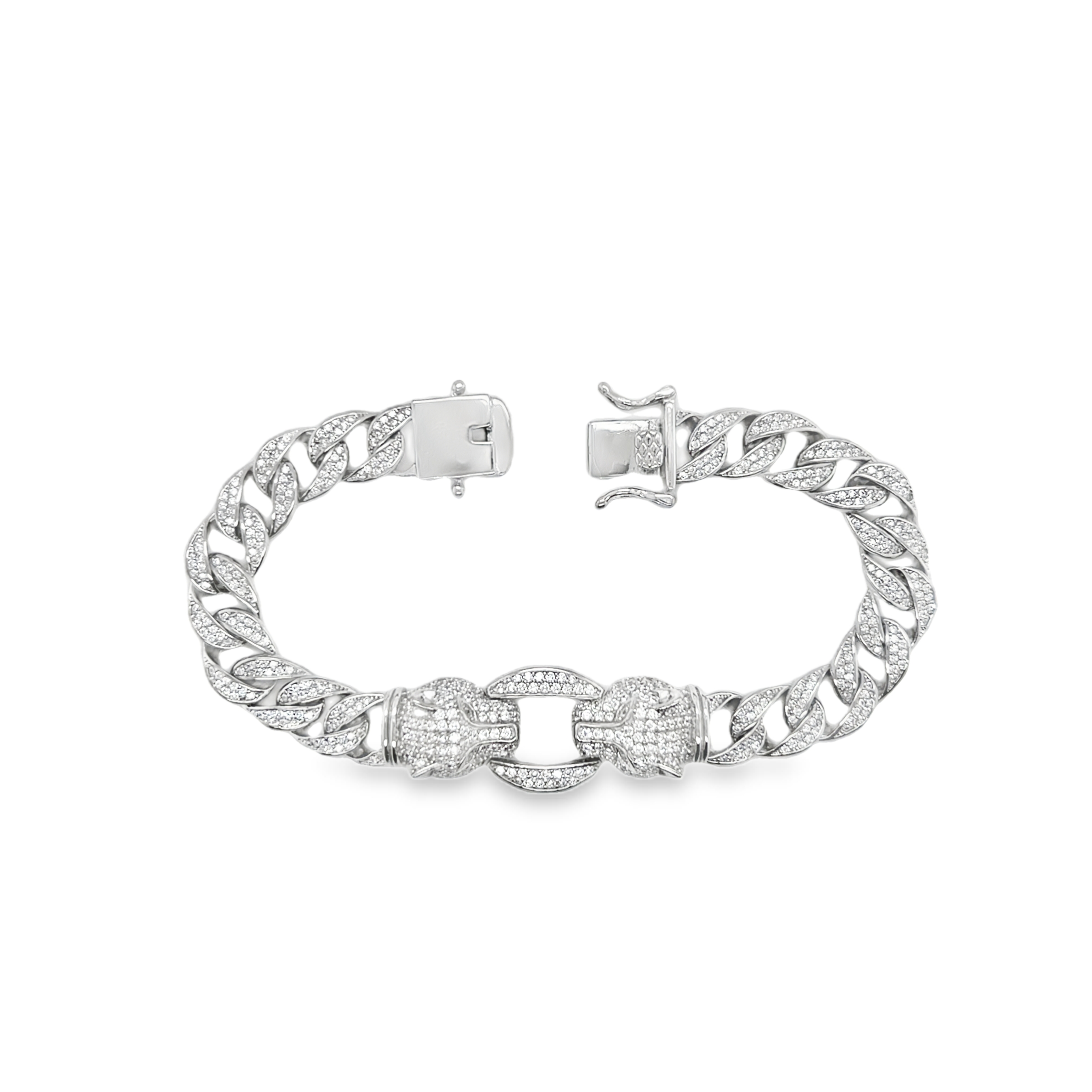 925 Sterling Silver Cuban CZ Panther Bracelet