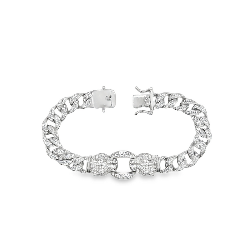 925 Sterling Silver Cuban CZ Panther Bracelet