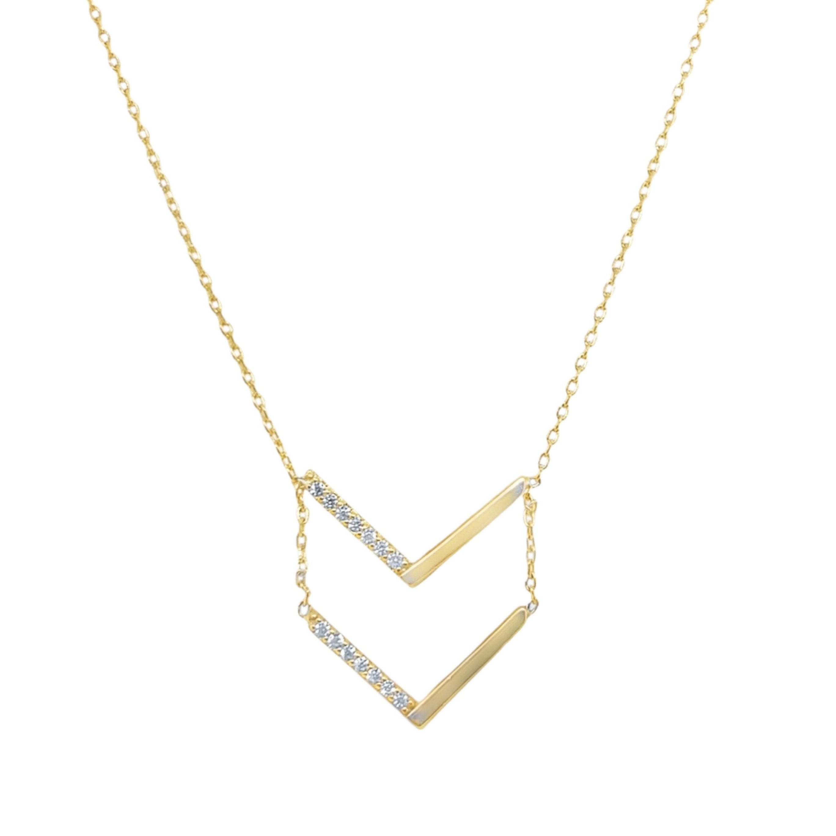 Sterling Silver Gold Plated Double Arrow CZ Necklace