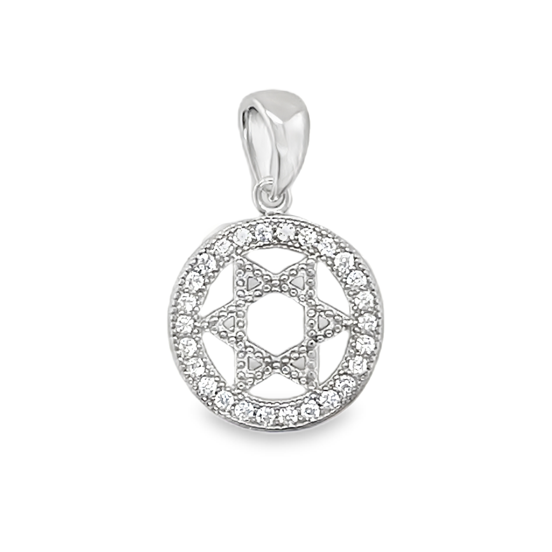Sterling Silver CZ Star Of David With Halo Pendant