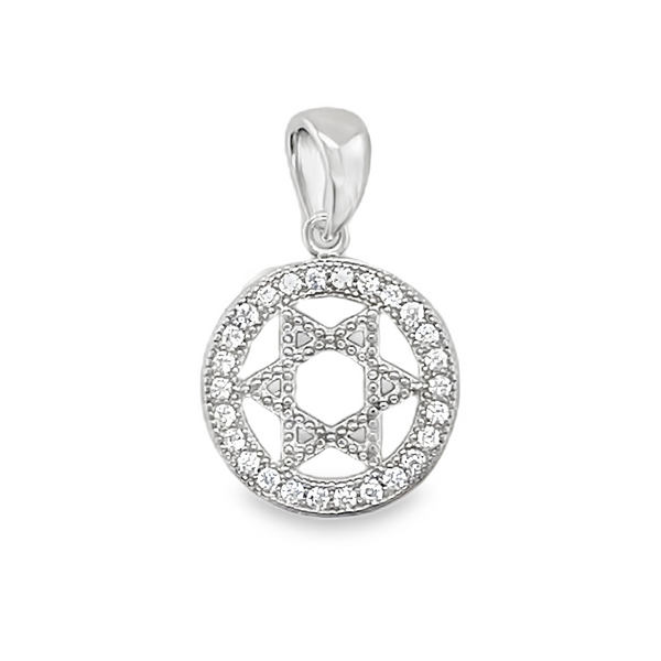 Sterling Silver CZ Star Of David With Halo Pendant