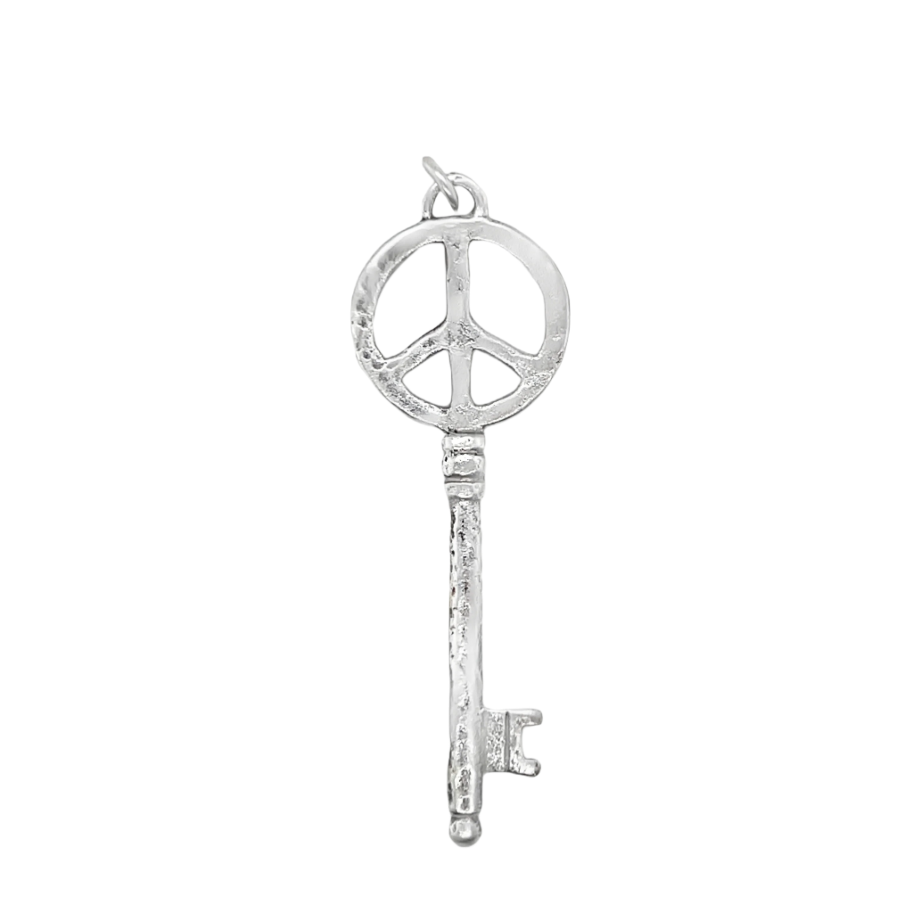 Sterling Silver Textured Peace Sign Key Pendant