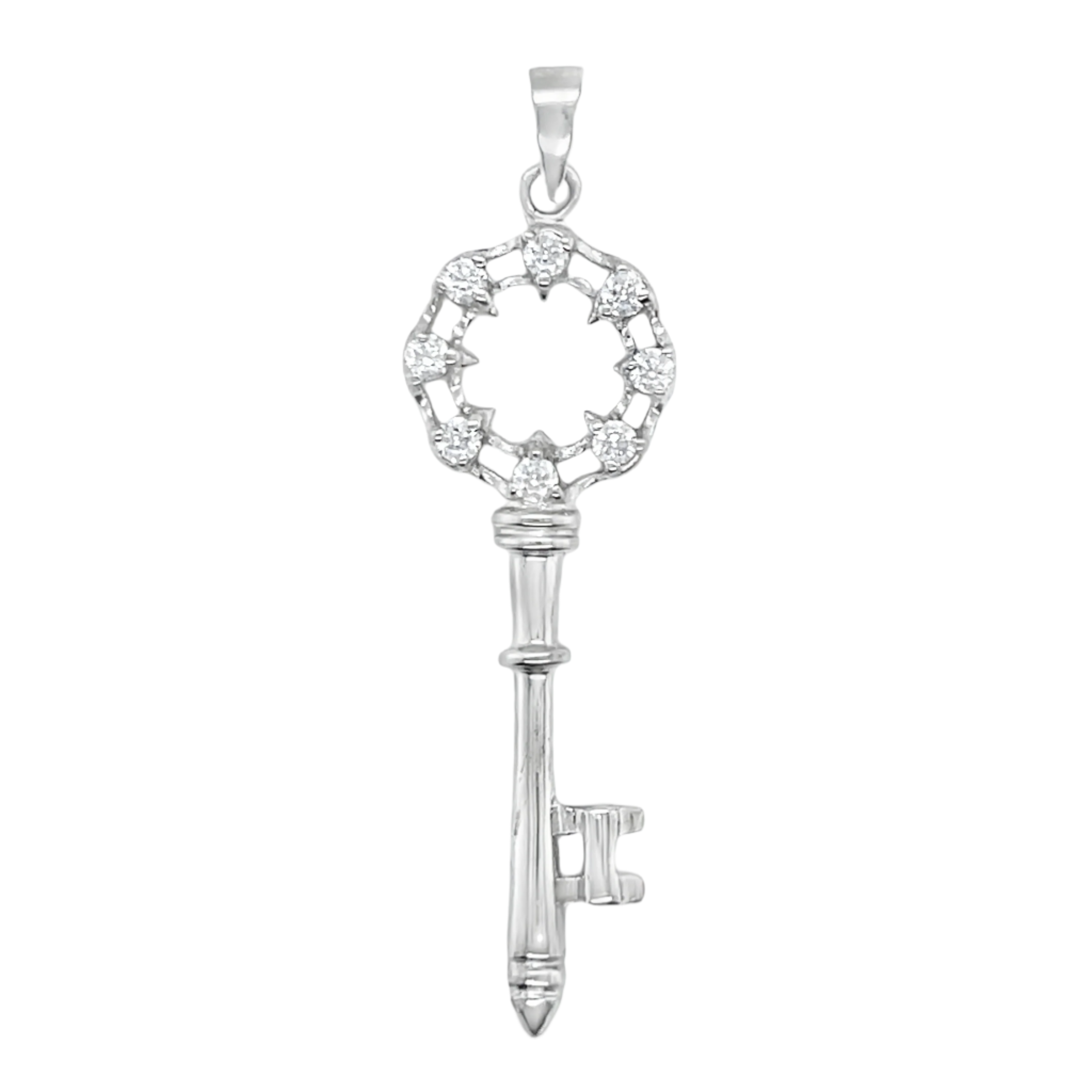 Sterling Silver Circle CZ Key Pendant