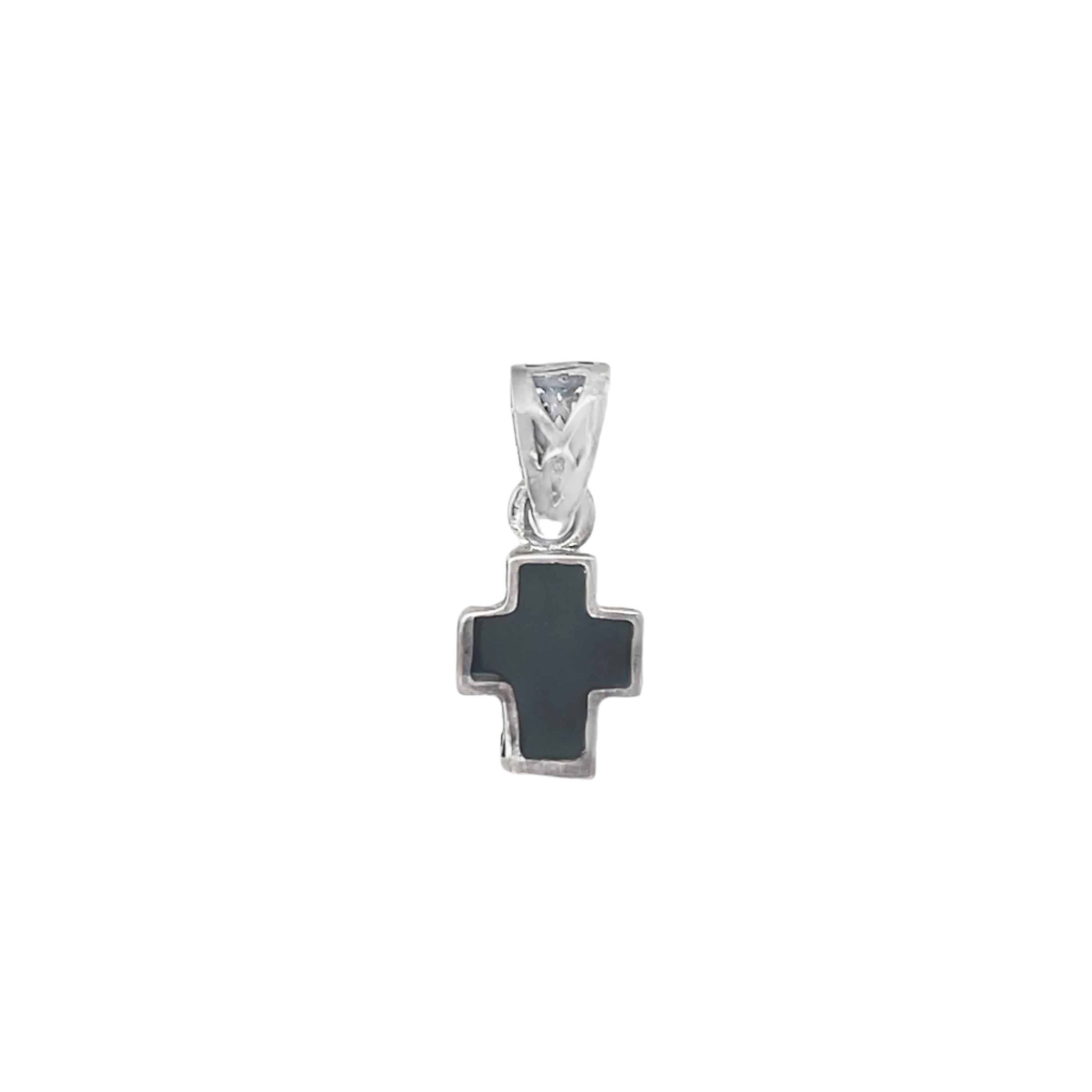 Sterling Silver Small Black Onyx Cross Pendant