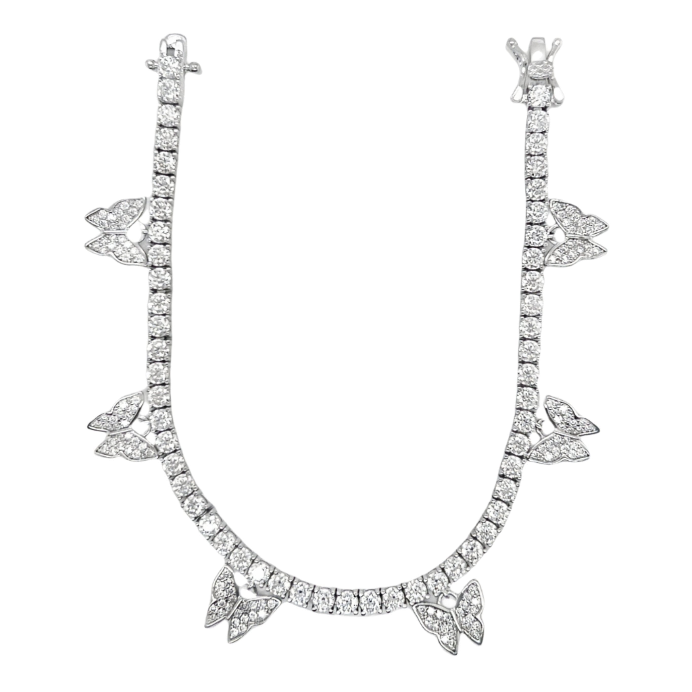 Sterling Silver Moissanite Tennis W/ Dangling Butterfly Station Bracelet (7")