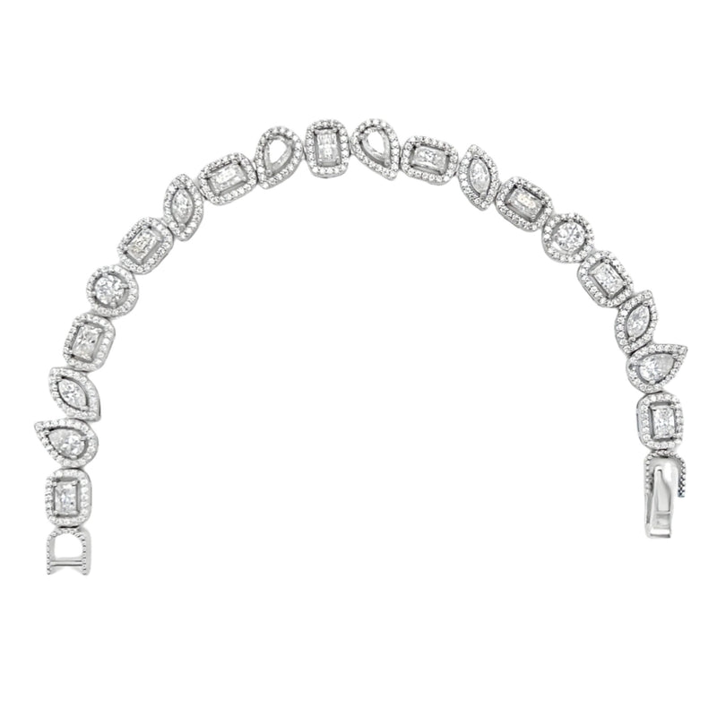 Sterling Silver Moissanite Multi-Shape Cluster Halo Bracelet (7")