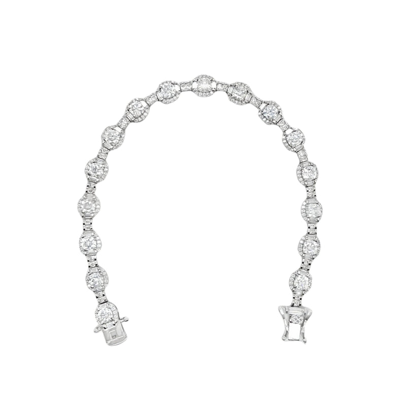 Sterling Silver Moissanite Round Halo Cluster Link Bracelet (7")