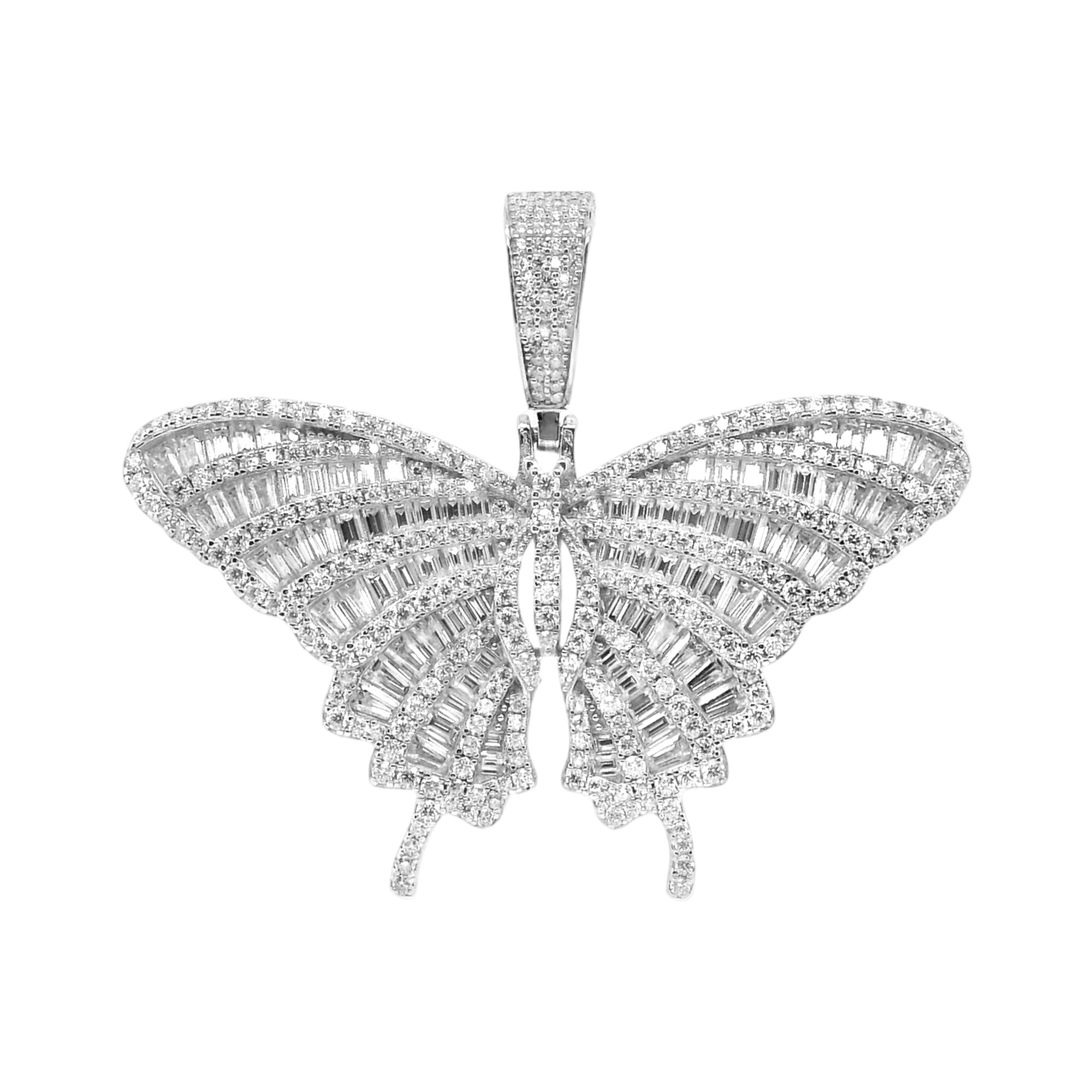 Sterling Silver Moissanite Large Butterfly Pendant