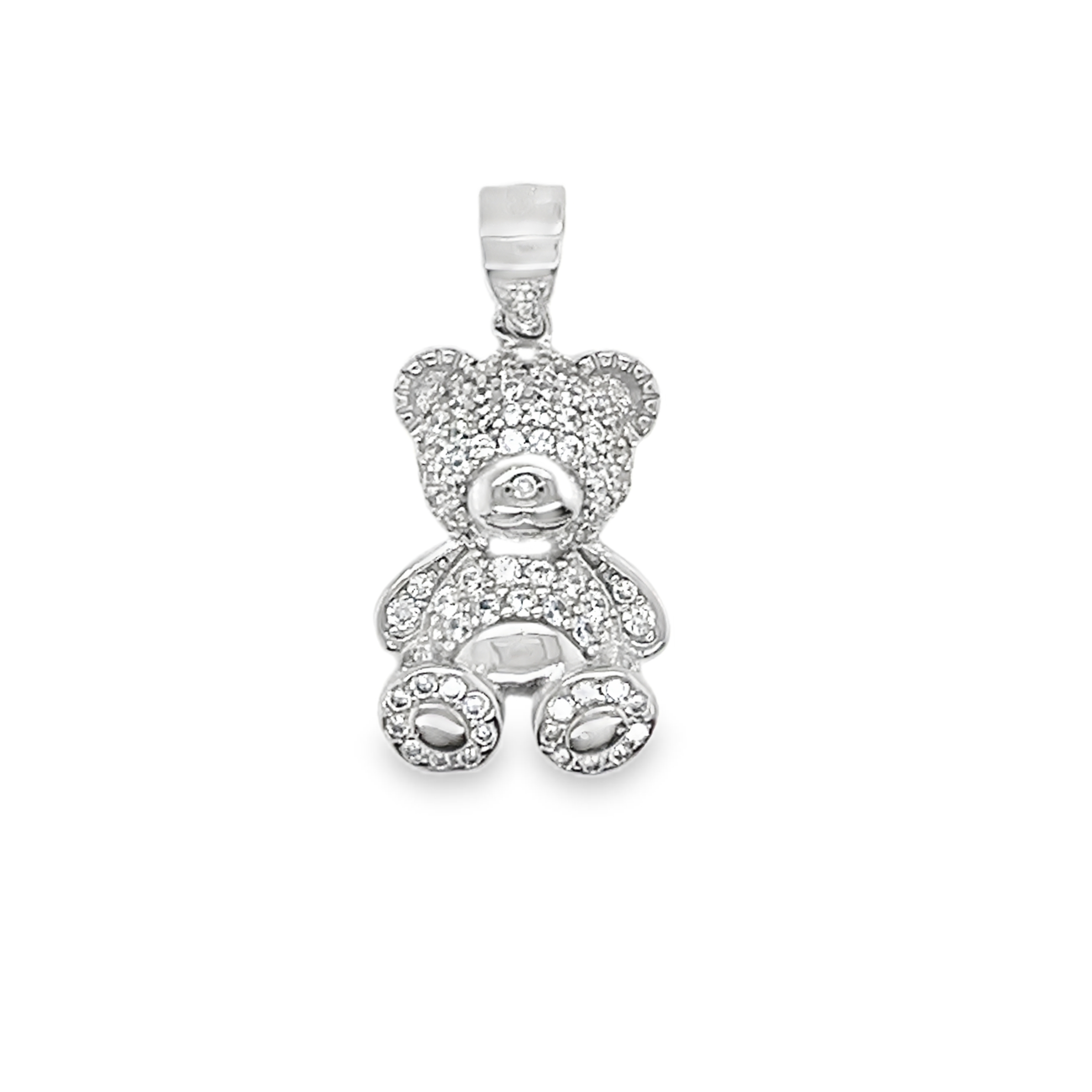 Sterling Silver CZ Teddy Bear Pendant
