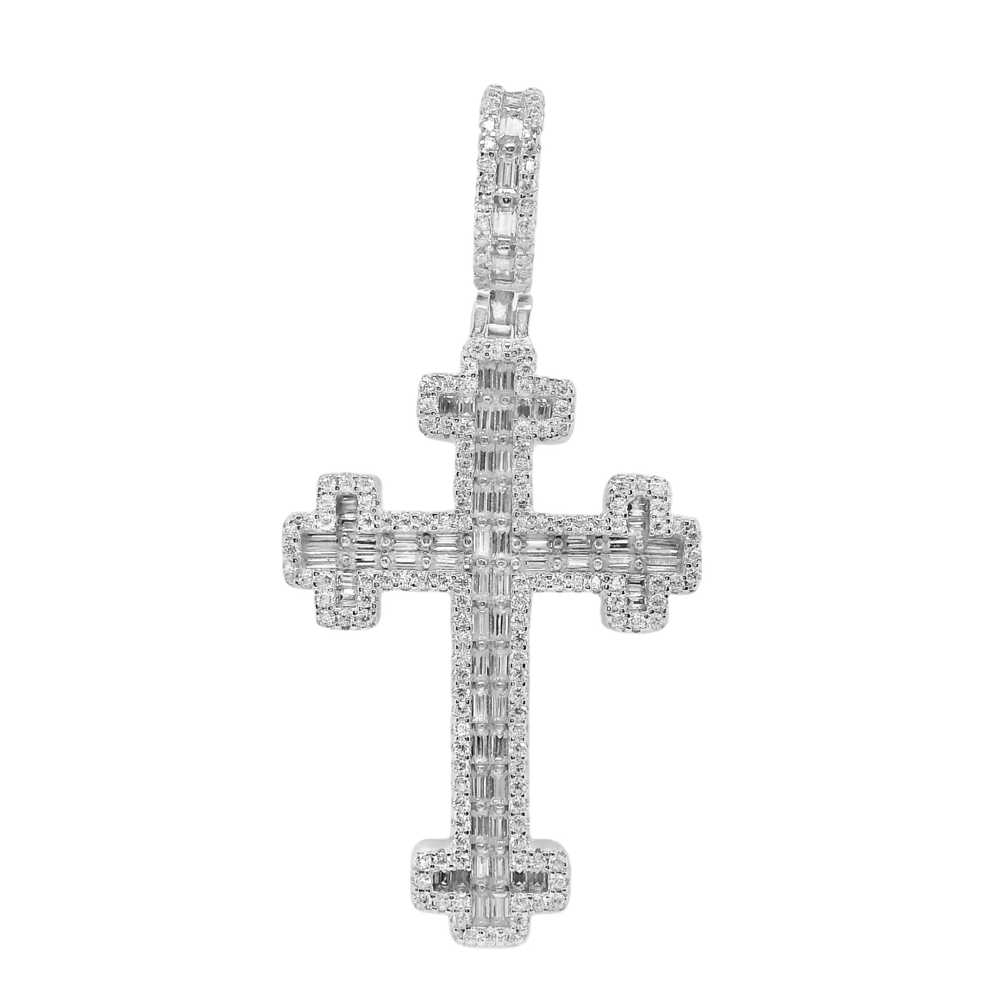 Sterling Silver Moissanite Pave Cross Pendant