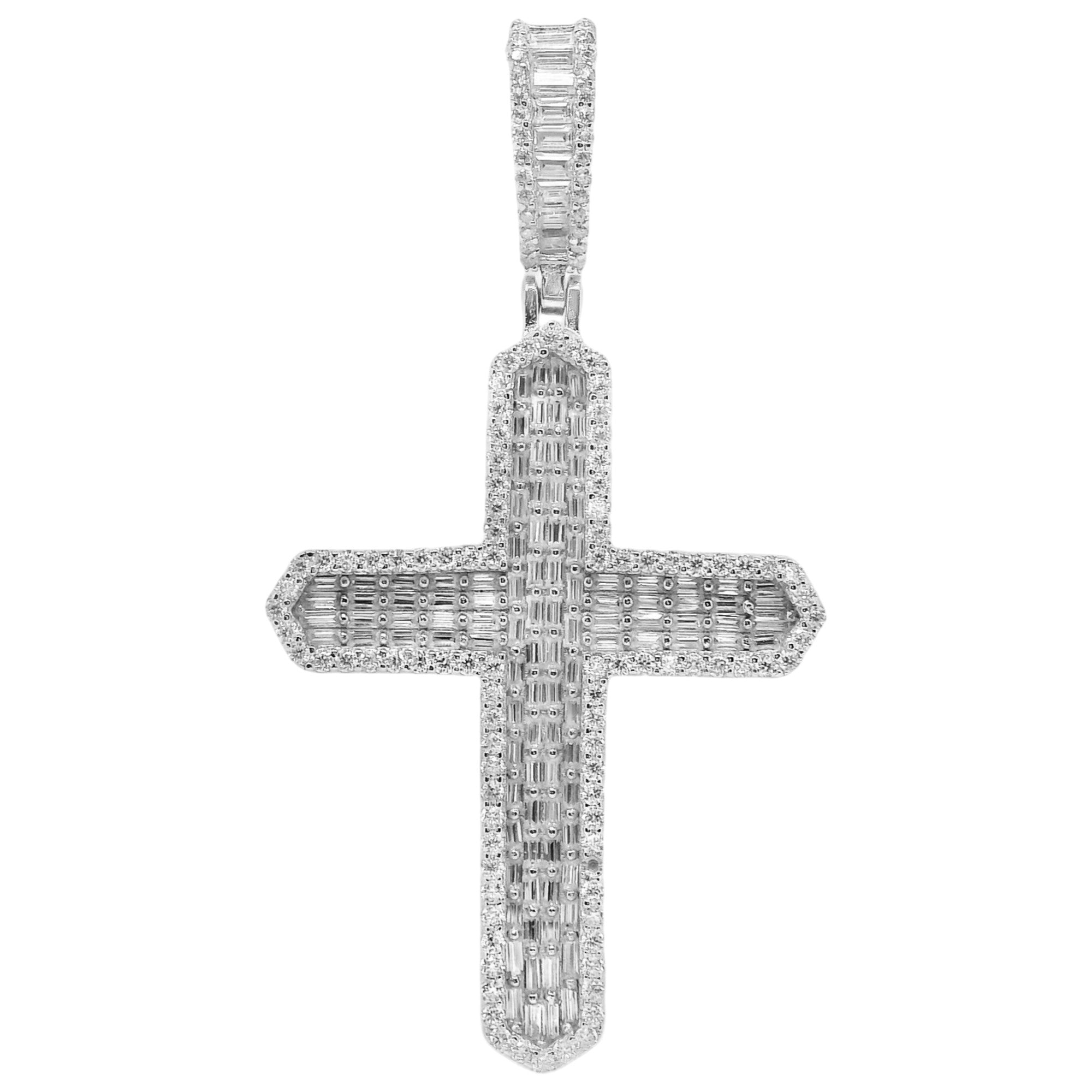 Sterling Silver Moissanite Pave Cross Pendant