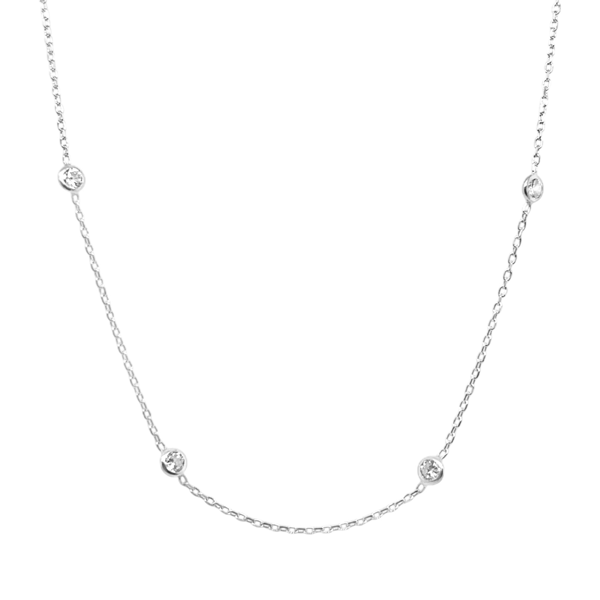 Sterling Silver 4mm CZ Diamond By The Yard Necklace