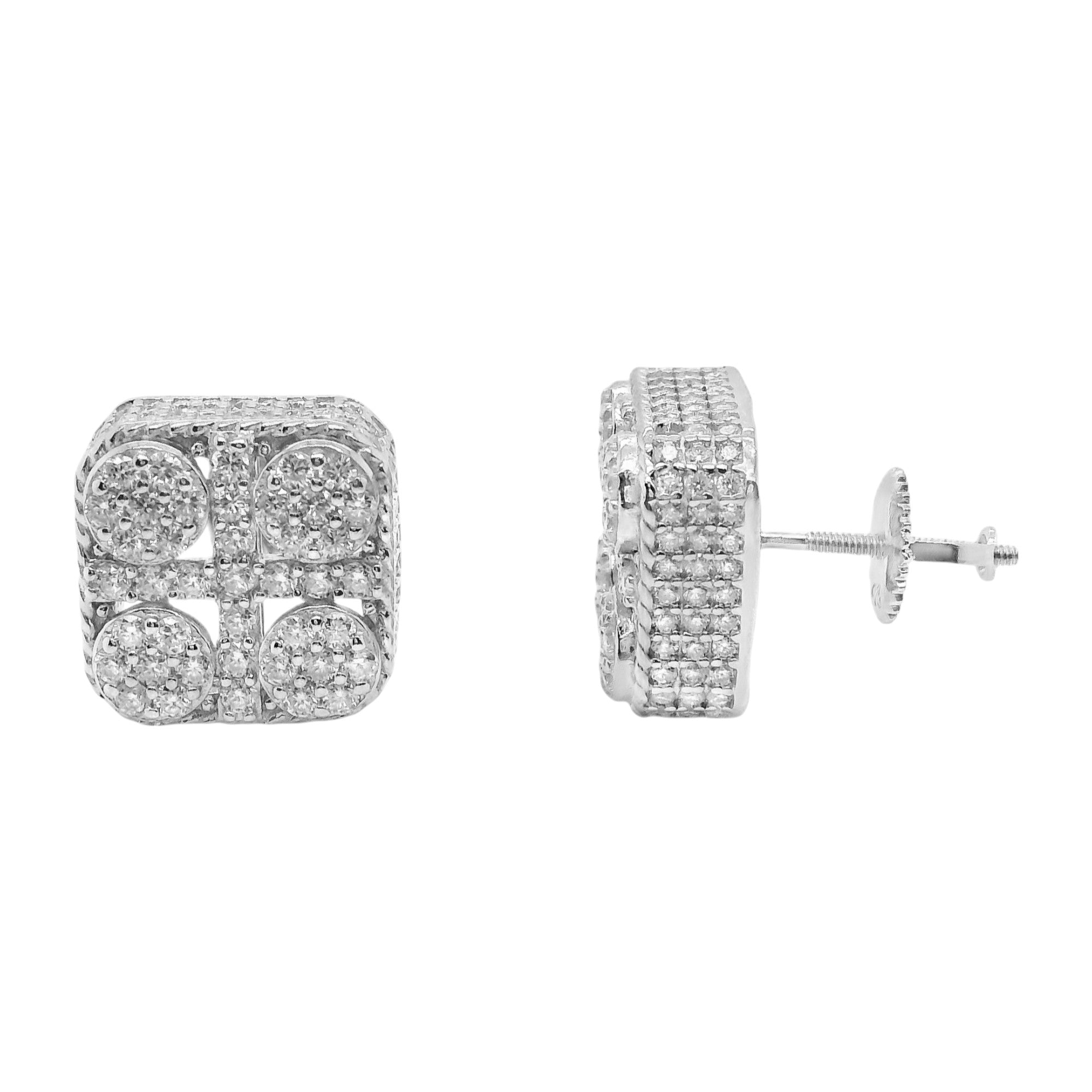 Sterling Silver Moissanite Thick Rounded Square Screwback Earrings (12mm)