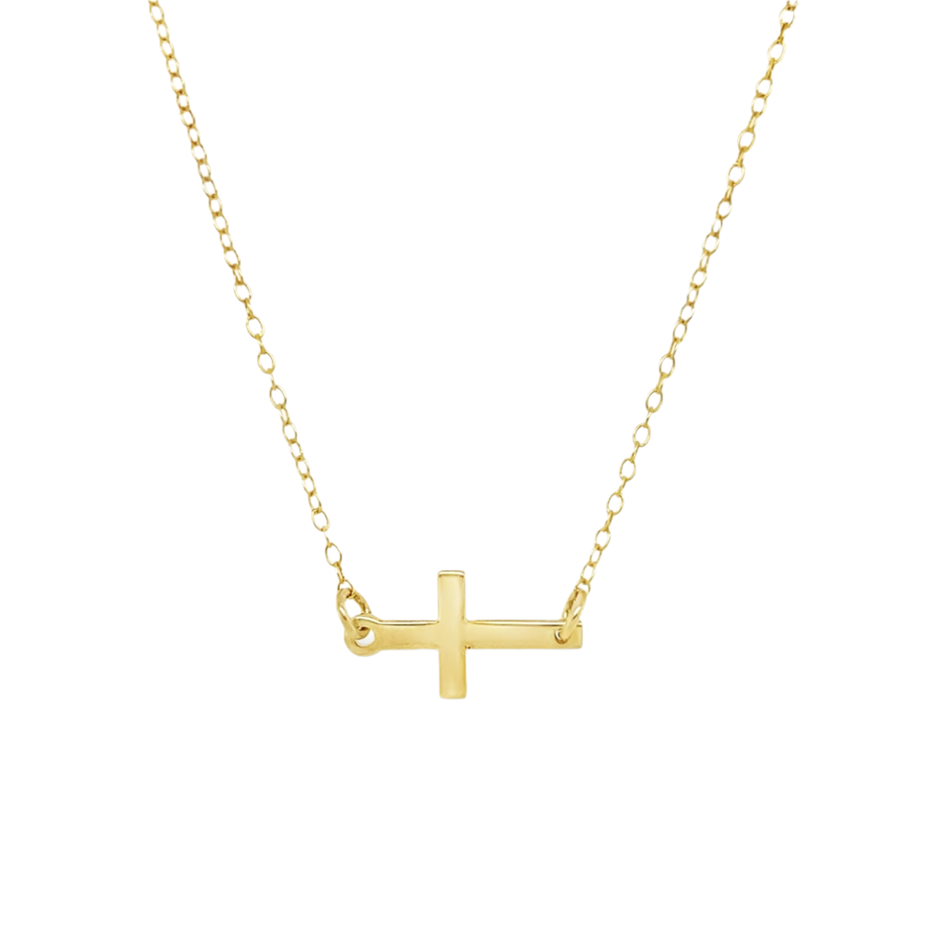 Sterling Silver Gold Plated Sideways Cross Necklace